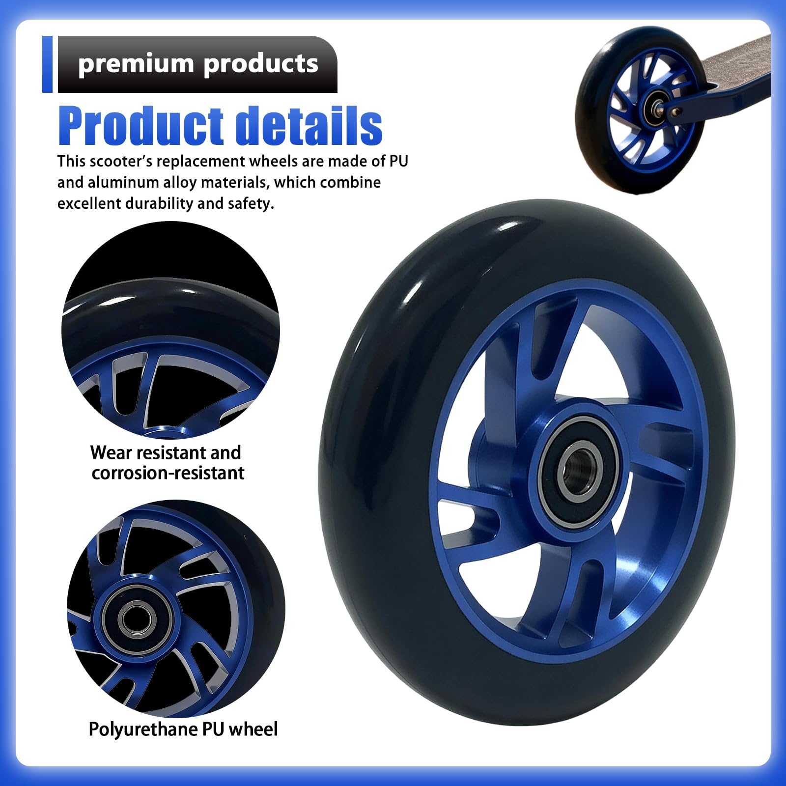 2 ruote per stunt scooter 100 × 24 mm: in poliuretano di alta qualità con nucleo in alluminio, ruote di ricambio robuste per stunt scooter