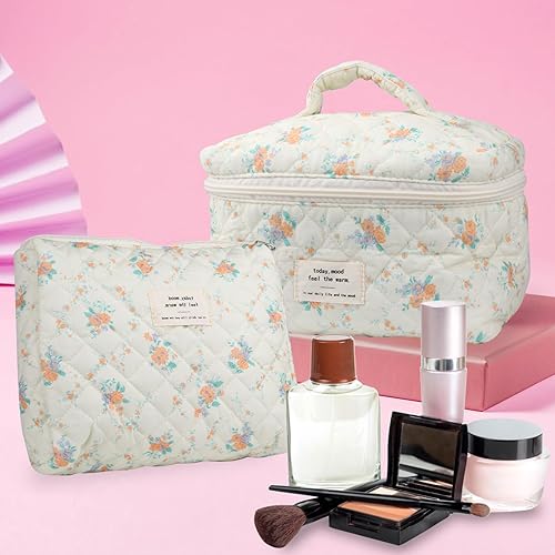 Miniatura 10 de NATINSA Linda bolsa de maquillaje para mujer (2 unidades), bolsas de cosméticos de viaje, bolsa organizadora de artículos de tocador florales de