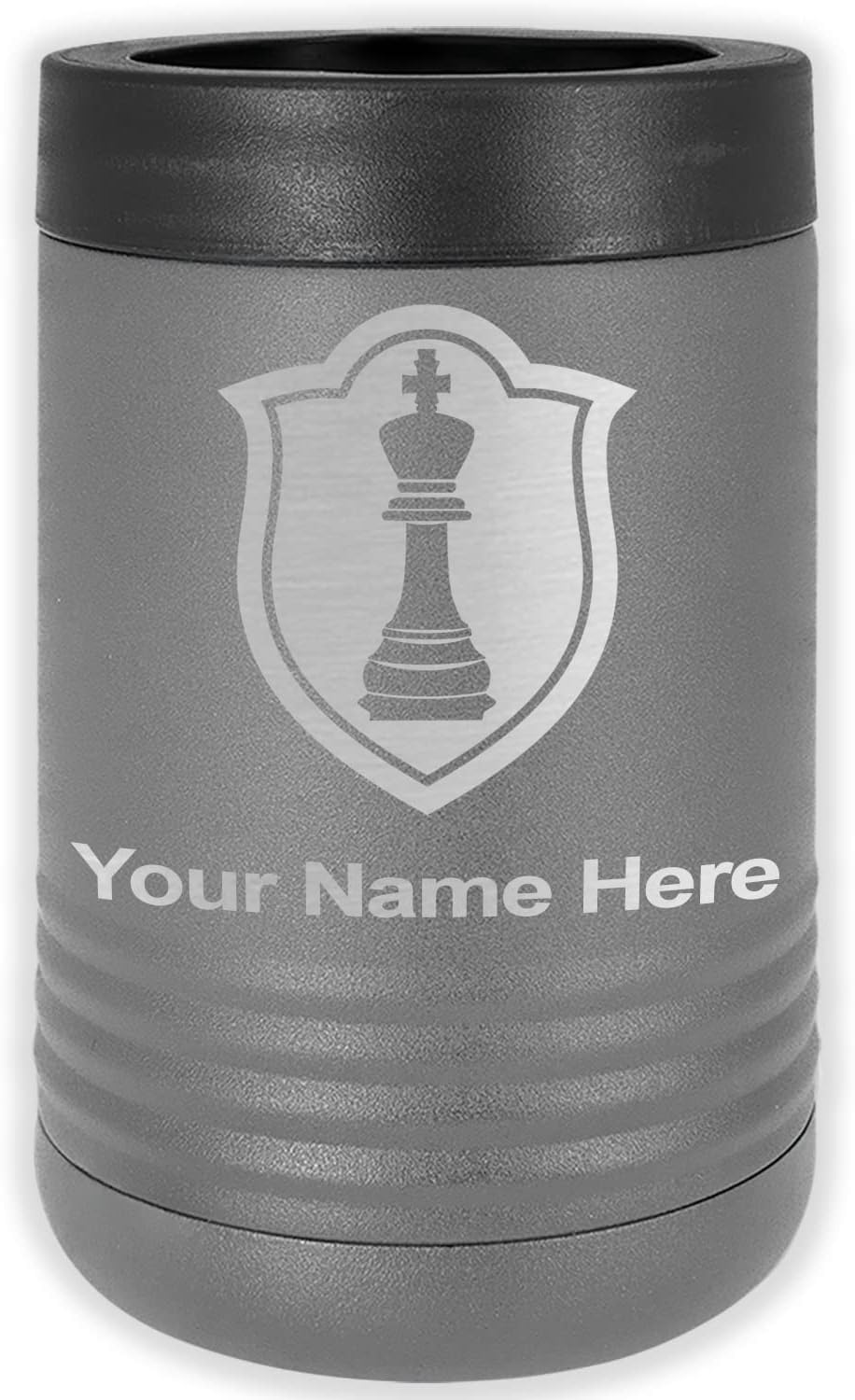 LaserGram Personalized 12 oz. Stainless Steel Can & Bottle Insulator, Chess King – Keeps Drinks Cold Longer (Gray)