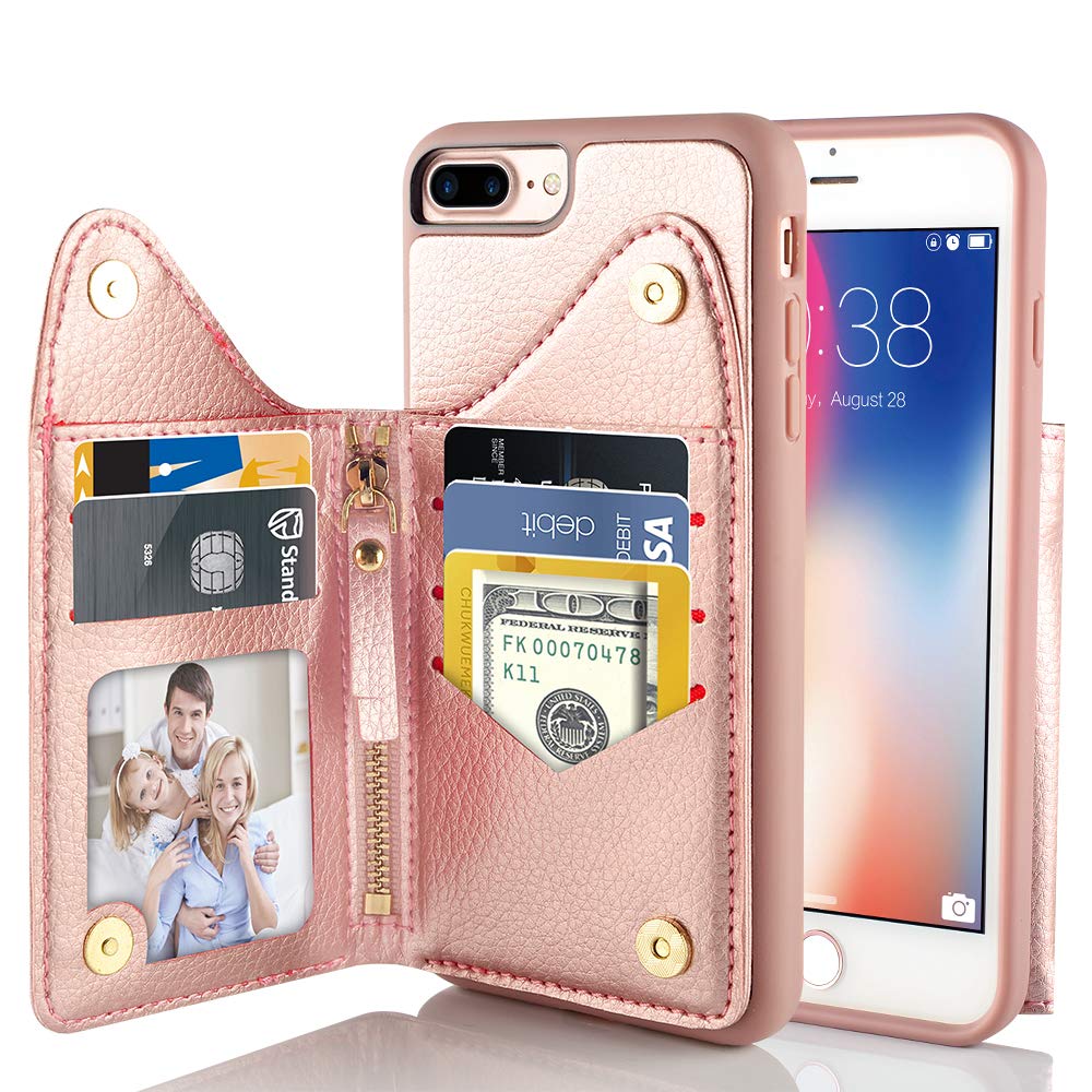 Zvedeng Iphone 7 Plus Wallet Case Iphone 8 Plus Card Holder Case Shockproof Credit Card Holder