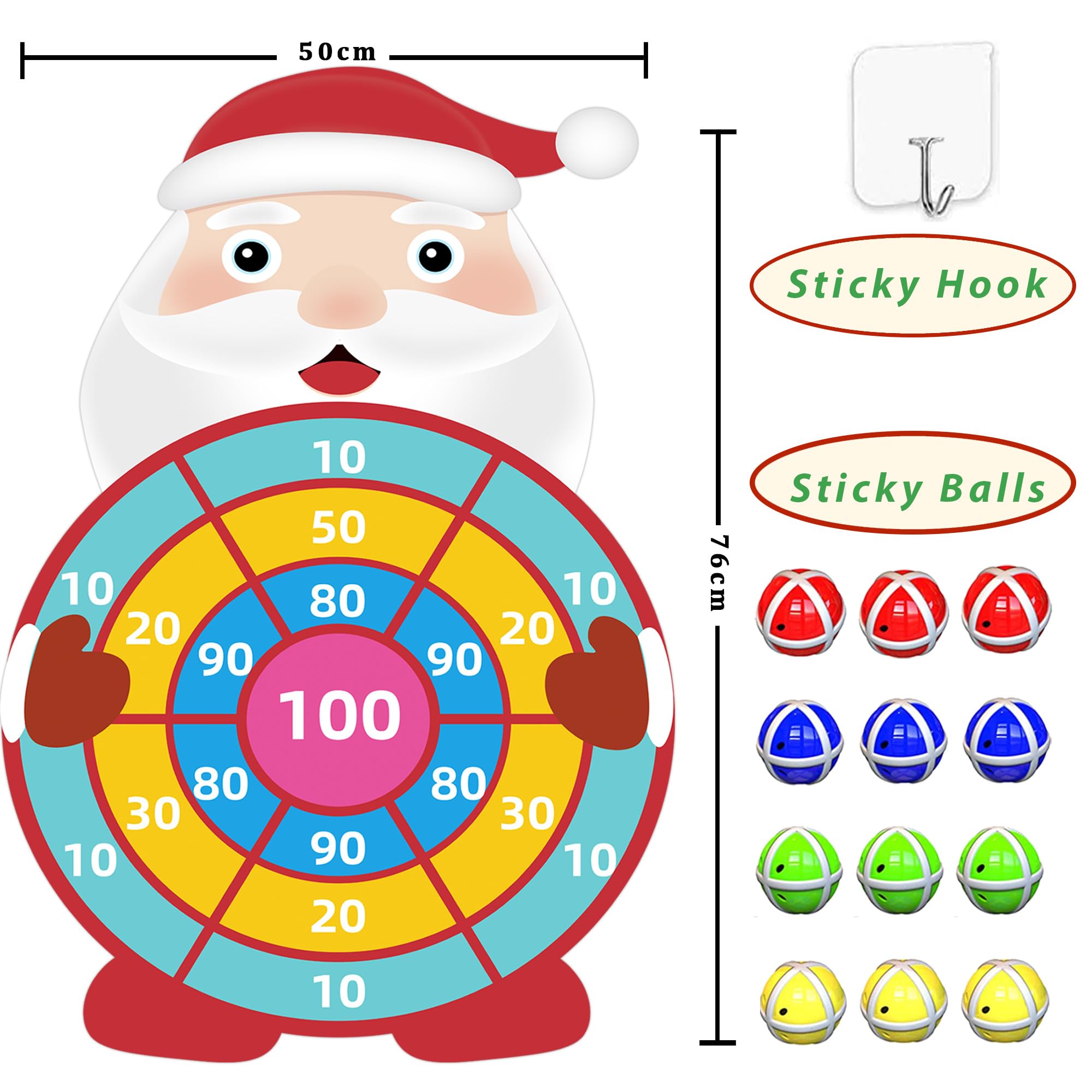 76CM Christmas Decorations, Large Christmas Kids Gifts Toys for 3-9, Santa Claus Dartboard Set including 12 Sticky Balls - Image 3
