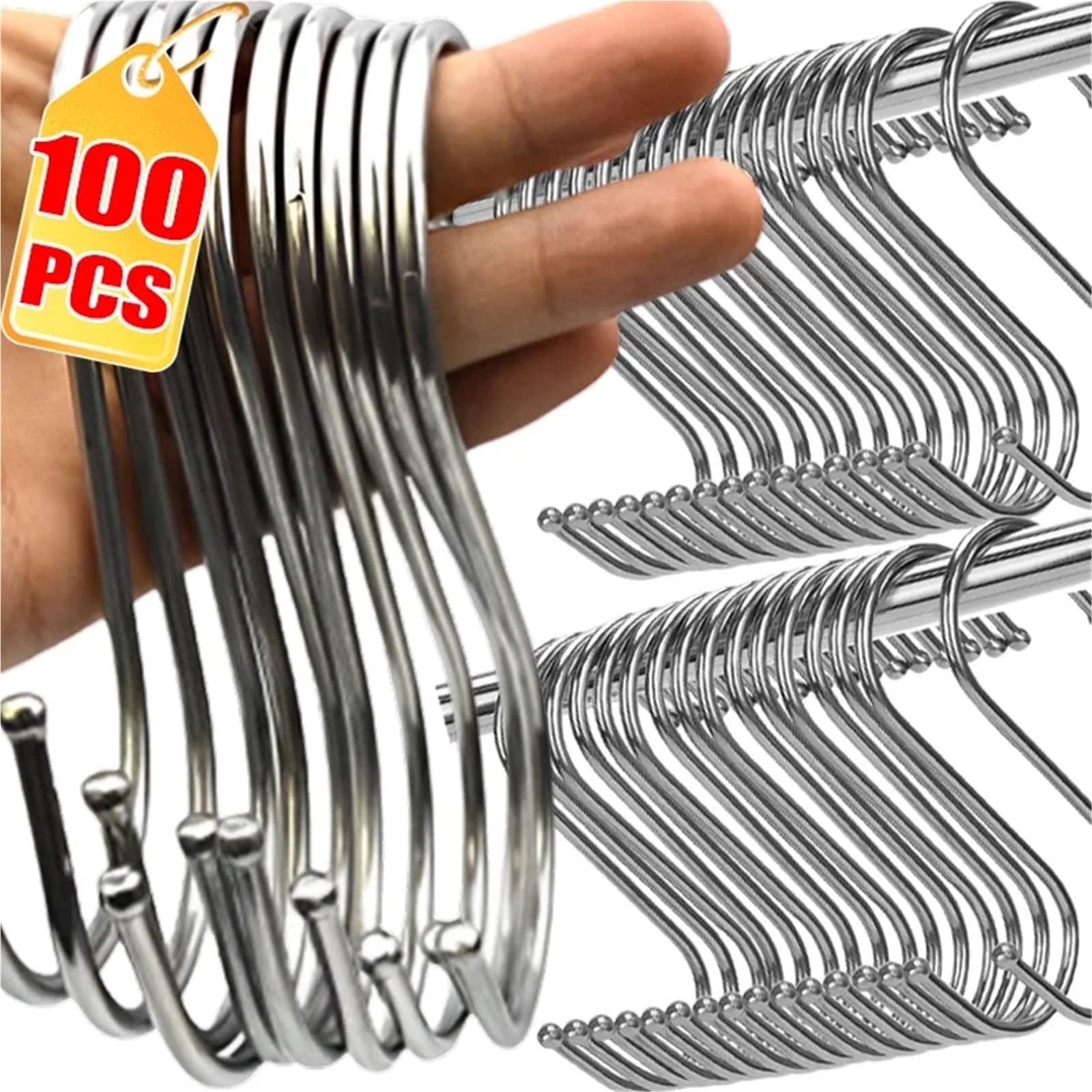 Ganchos en forma de S de Metal plateado, ganchos en forma de S de acero inoxidable for cocina, baño, bolsas, ropa, toallas, soportes colgantes de plantas, 100/10 Uds.(Small 5.5cm,100PCS)