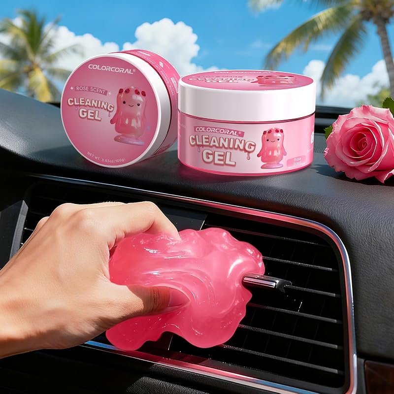 ColorCoral Kit de Gel para Limpeza Automotiva de Frestas Reutilizável Rosa, 2 potes