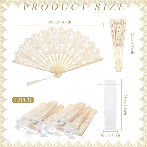Miniatura 4 de 12 abanicos de mano plegables de encaje para bodas, abanicos de mano bordados de algodón con varillas de bambú y borlas de seda, vintage, retro,