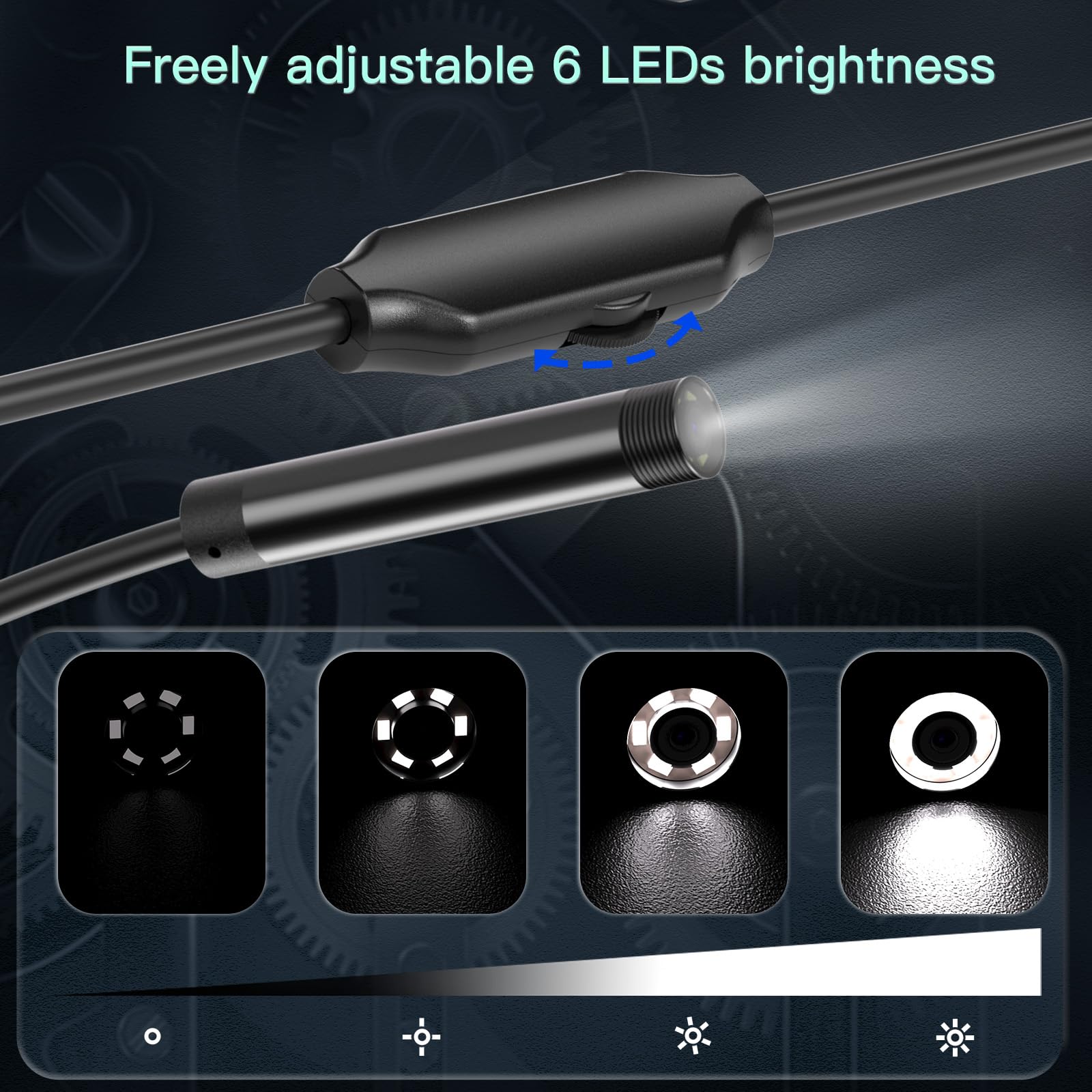 Cámara endoscópica con luz, 1280p HD endoscopio con 6 Luces LED Ajustables, endoscopio con cámara semirrígida de Serpiente de 16,4 pies, cámara de inspección Impermeable IP67 de 8 mm para