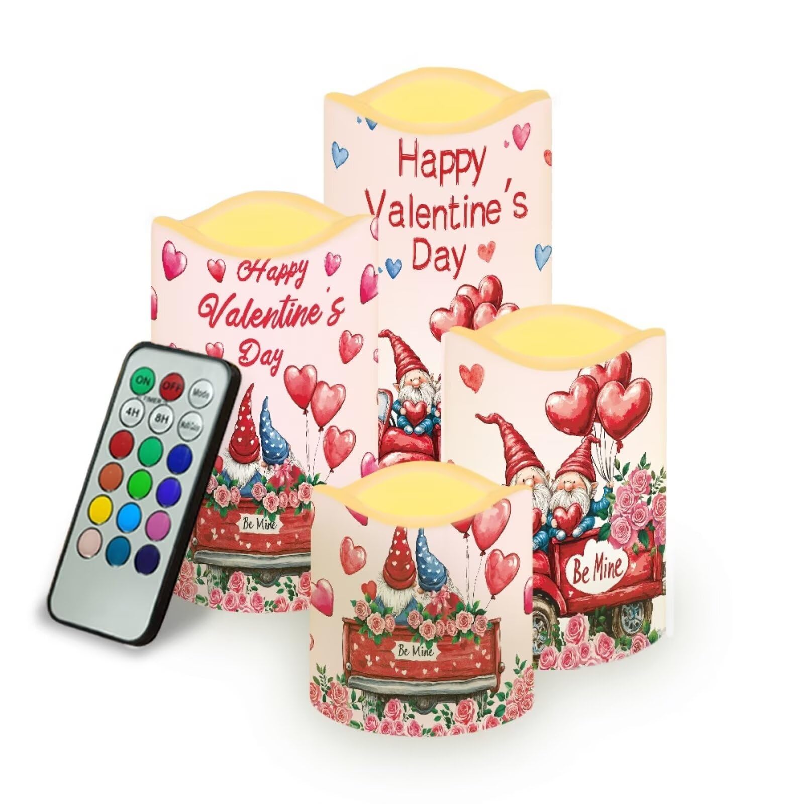 Cute Gnome Rose Plastic Flameless Candles with Remote Control and Timer American Flag LED Flickering Battery Electric Pillar Candles for Home Valentine's Day Decoration
