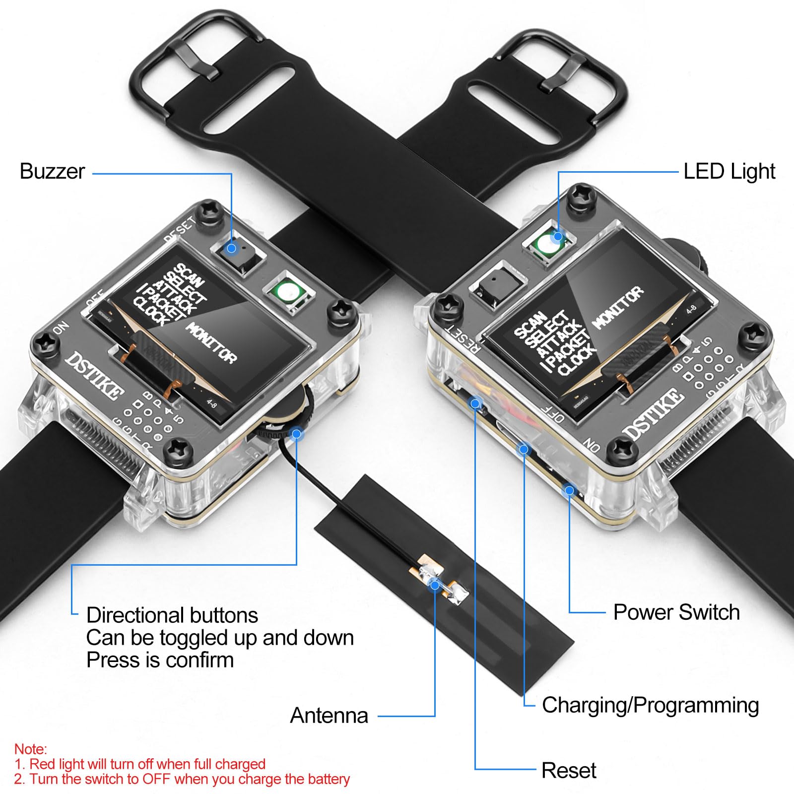 Seamuing WiFi Test Tool Deauther Watch SE ESP8266 Scheda di Sviluppo Programmabile ESP-12F con Cicalino Display OLED Batteria Integrata da 500mAh per Nodo MCU Arduino