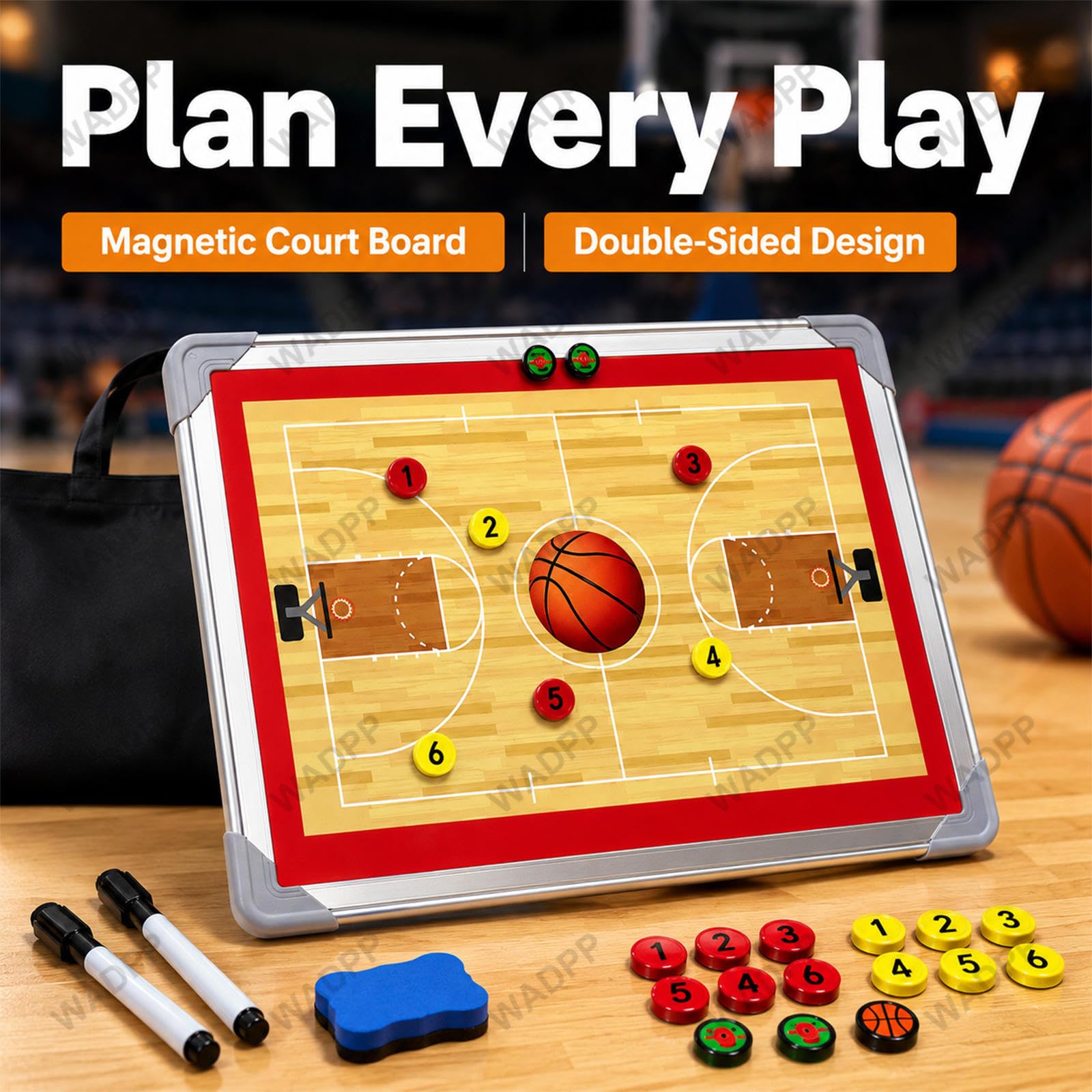 Pizarra Táctica de Baloncesto Magnética, Cancha y Reverso Borrable