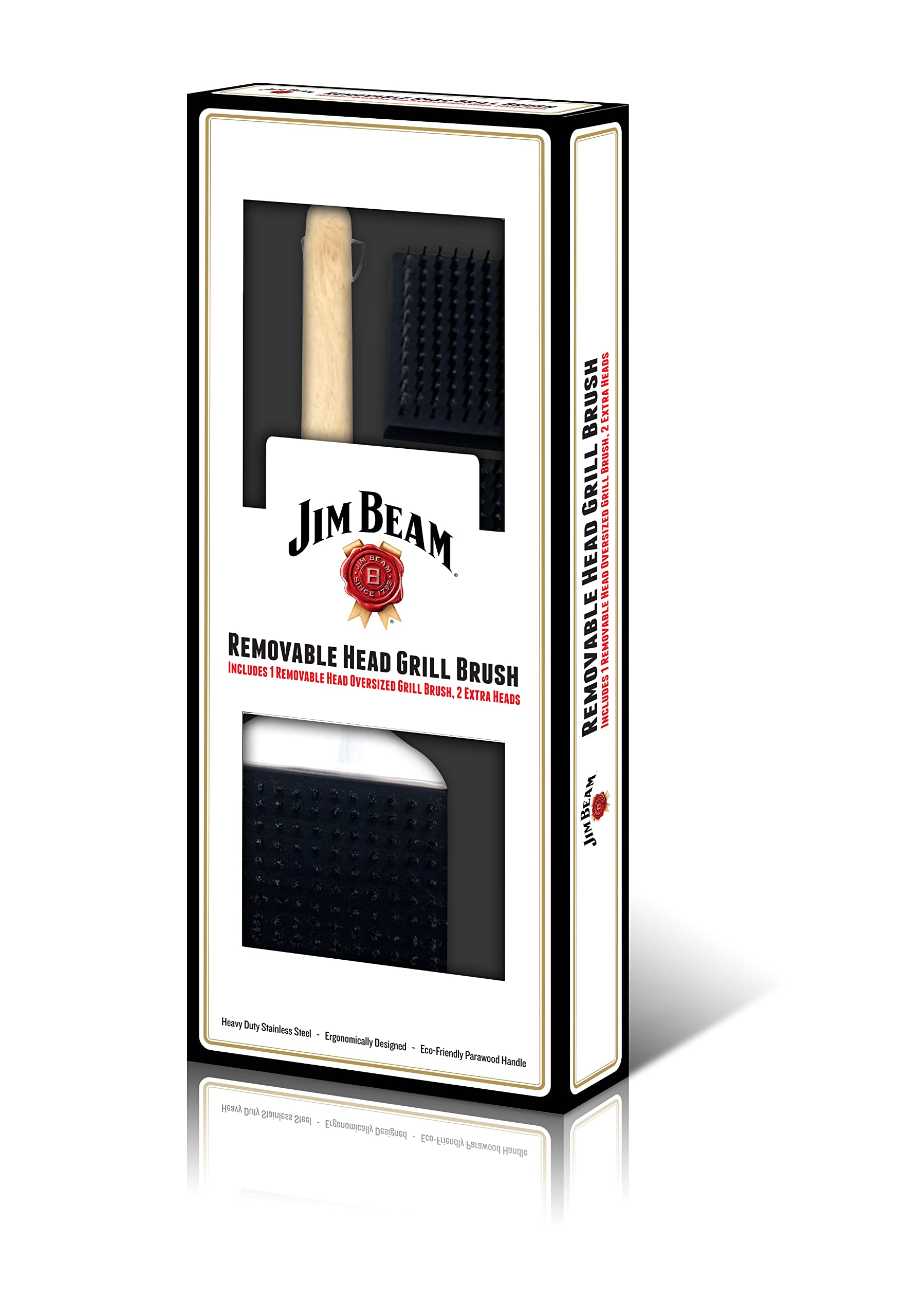Spazzola Per Barbecue Jim Beam JB0117 In Acciaio Inox Con Manico In Legno E Testine Di Ricambio - 4