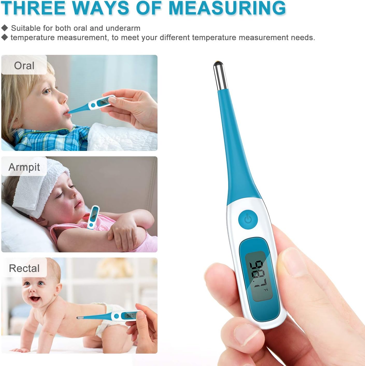 BLScode Oral Thermometer for Adults, Digital Oral Thermometer for Fever, Flexible Accurate Reading Oral Underarm Rectal Temperature Thermometer for Adults, Kids, and Babys : Health & Household