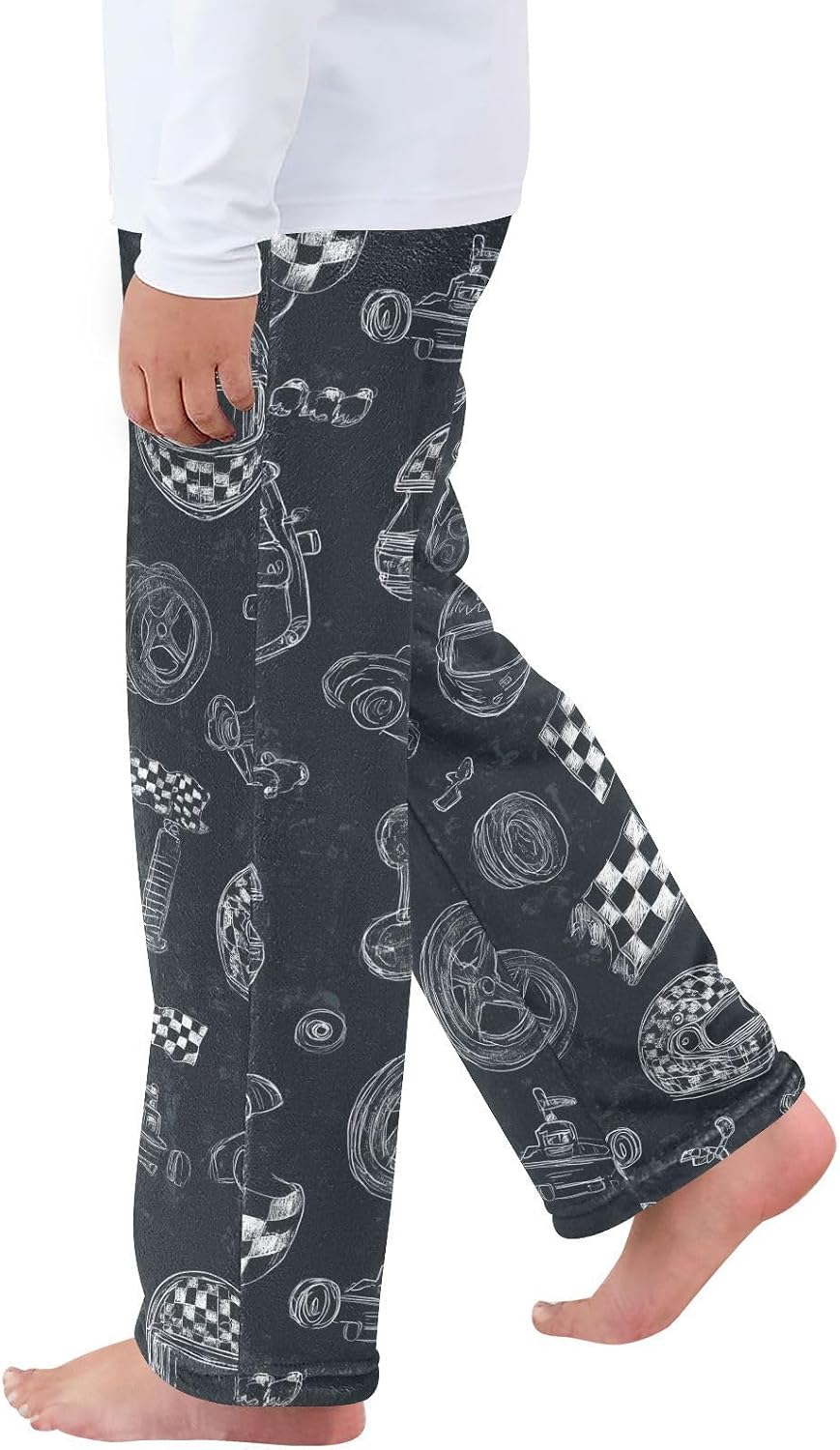 Race Car Pattern Hand Draw Boys Pants for Kids Fleece Bottoms Long Jogger Pants Trousers with Pockets Size 6-14Y