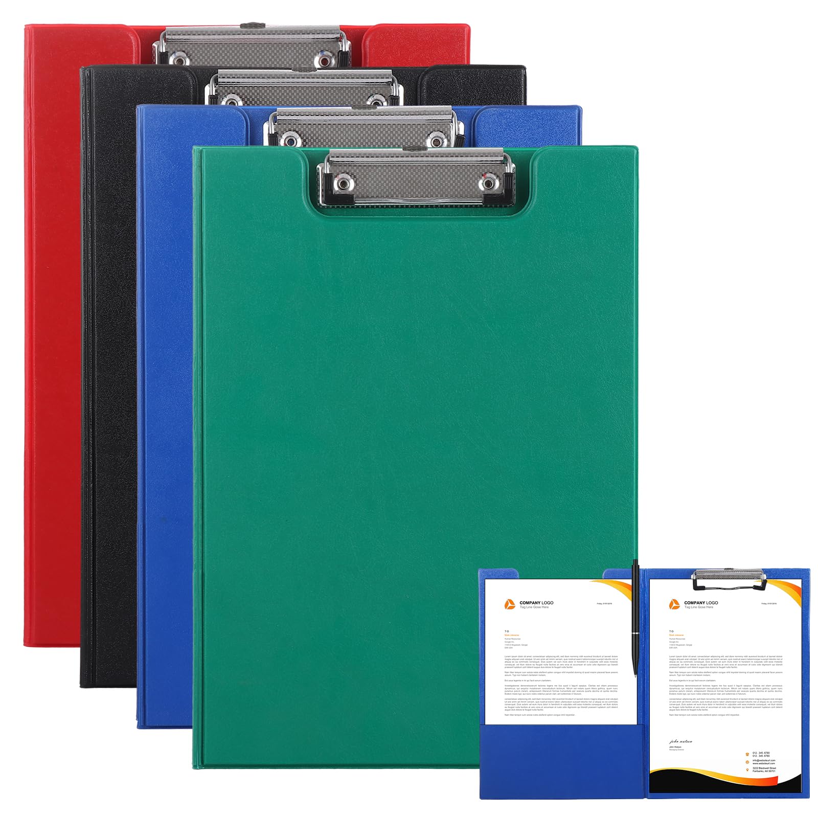 ASelected 4 PCS A4 Clipboard Foldover, A4 Clipboard Folder with Heavy Duty Clip, A4 Clip Board with Cover Black Clipboards for Nurses, Business, Office, School - Red, Blue, Green, Black