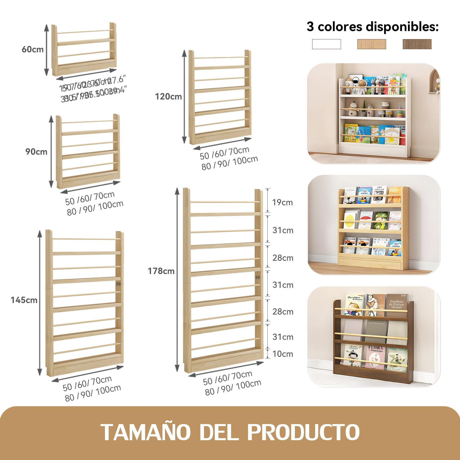 Estanterias para Libros, Libreria Estanteria, Biblioteca Infantil, Mueble Estanteria, Antivuelco/Ahorro de Espacio/fácil de Montar, Estanteria Detrás Puerta para Salon/Dormitorio/Oficina