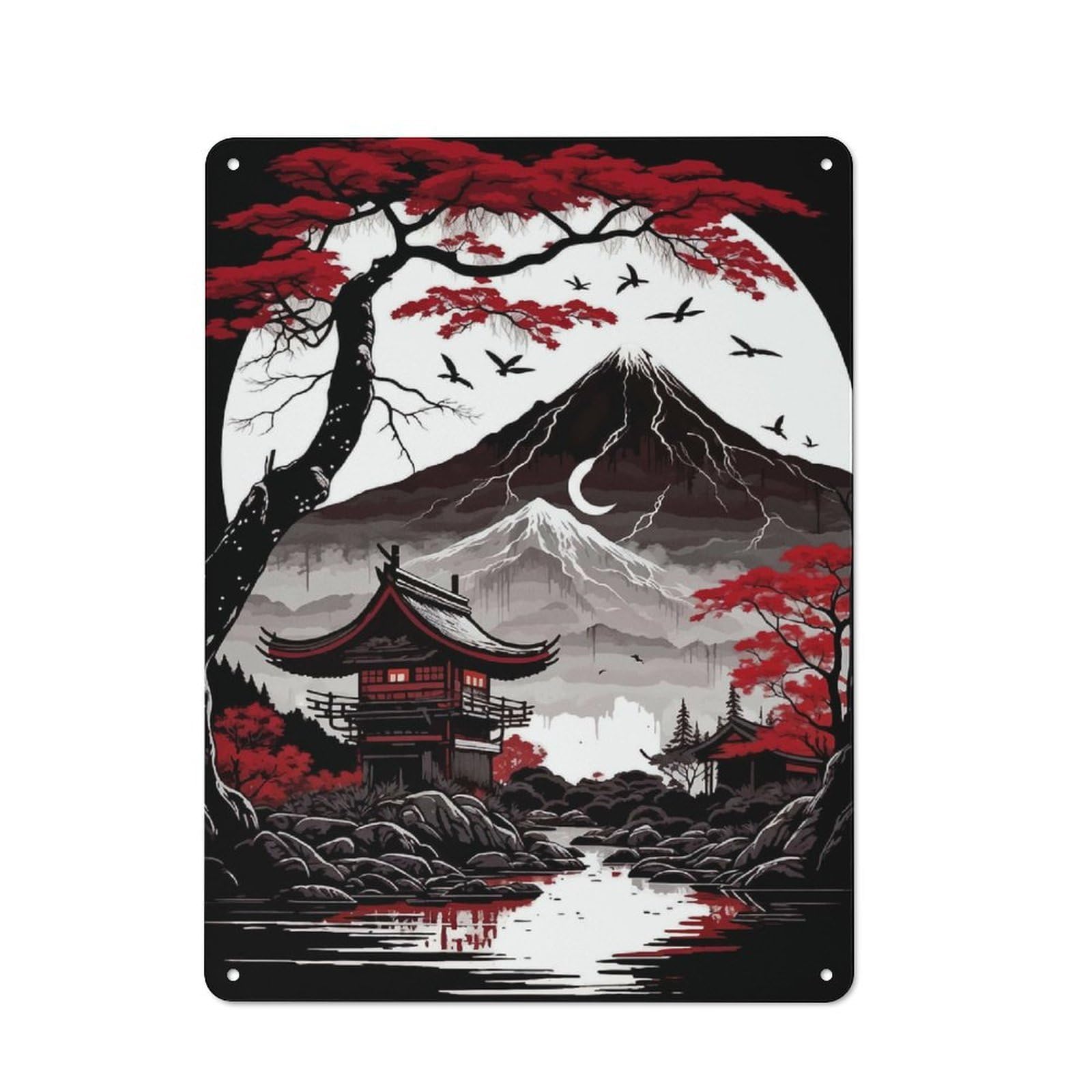 Junmoney Cherry Blossom Japanese 40X30cm Retro Tin Sign With For Kitchen Or Home Bar, A Decorative Gift For A Newly Furnished Kitchen And Home Bar