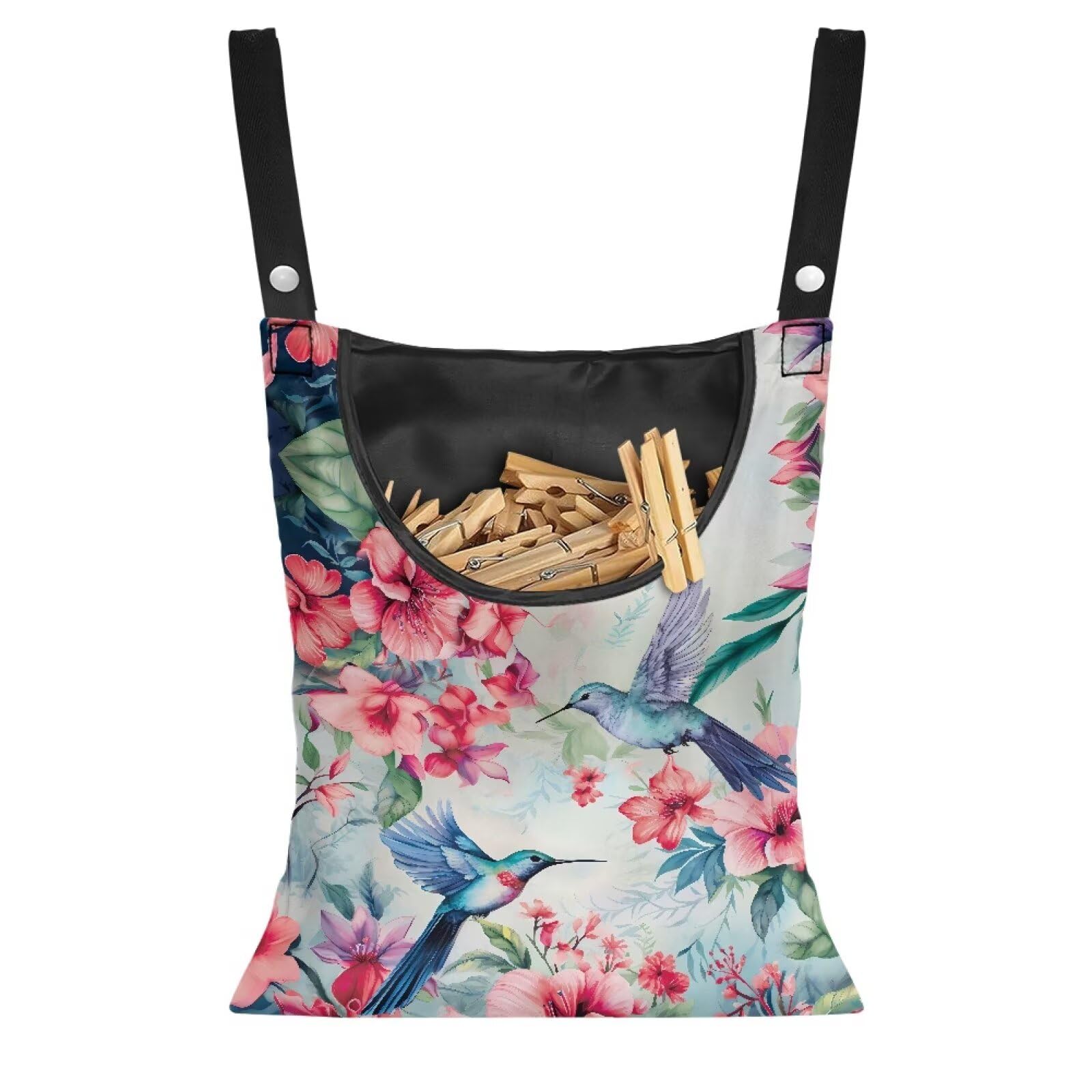 Vanideaoty Hummingbird Flower Clothespin Bag Holds 100 Clothes Pins Clothesline Organizer Storage Bags Space-Saving for Plastic and Wooden Clothesline