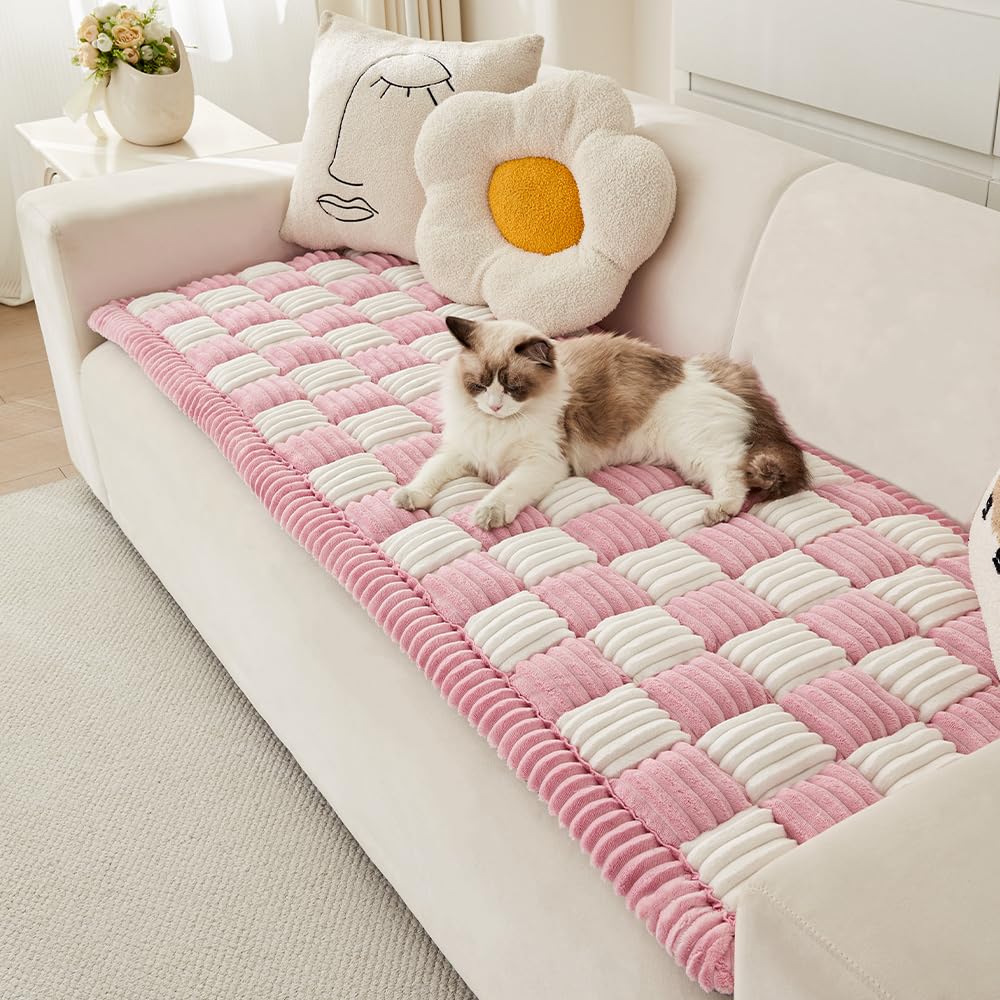 Fuzzy Pet Couch Covers for Sofa, Dog Couch Cover Protector, Anti Slip Machine Washable (Pink, 27.6" x 59.1")