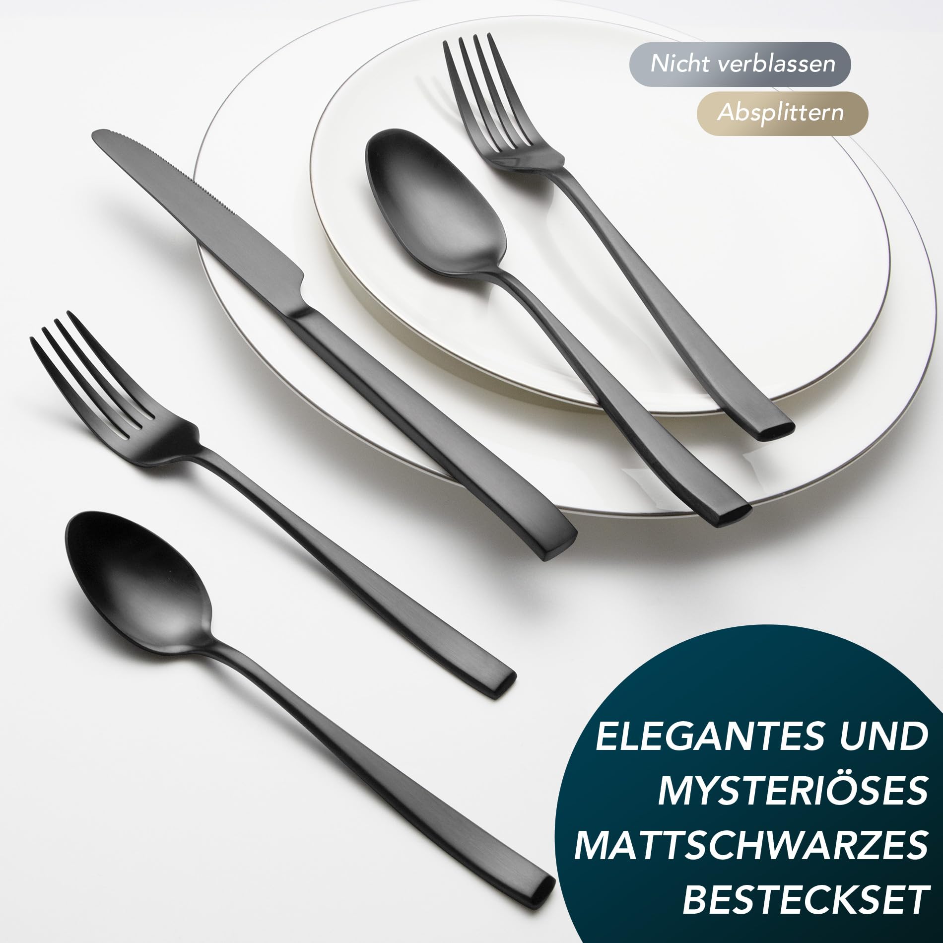 60-teiliges Besteck Schwarz Matt, EIUBUIE Premium Edelstahl Besteckset 12 Personen mit Einzigartigen Griffen, Modernes Schwarzes Besteck Essbesteck Tafelbesteck mit Messer Gabel Löffel