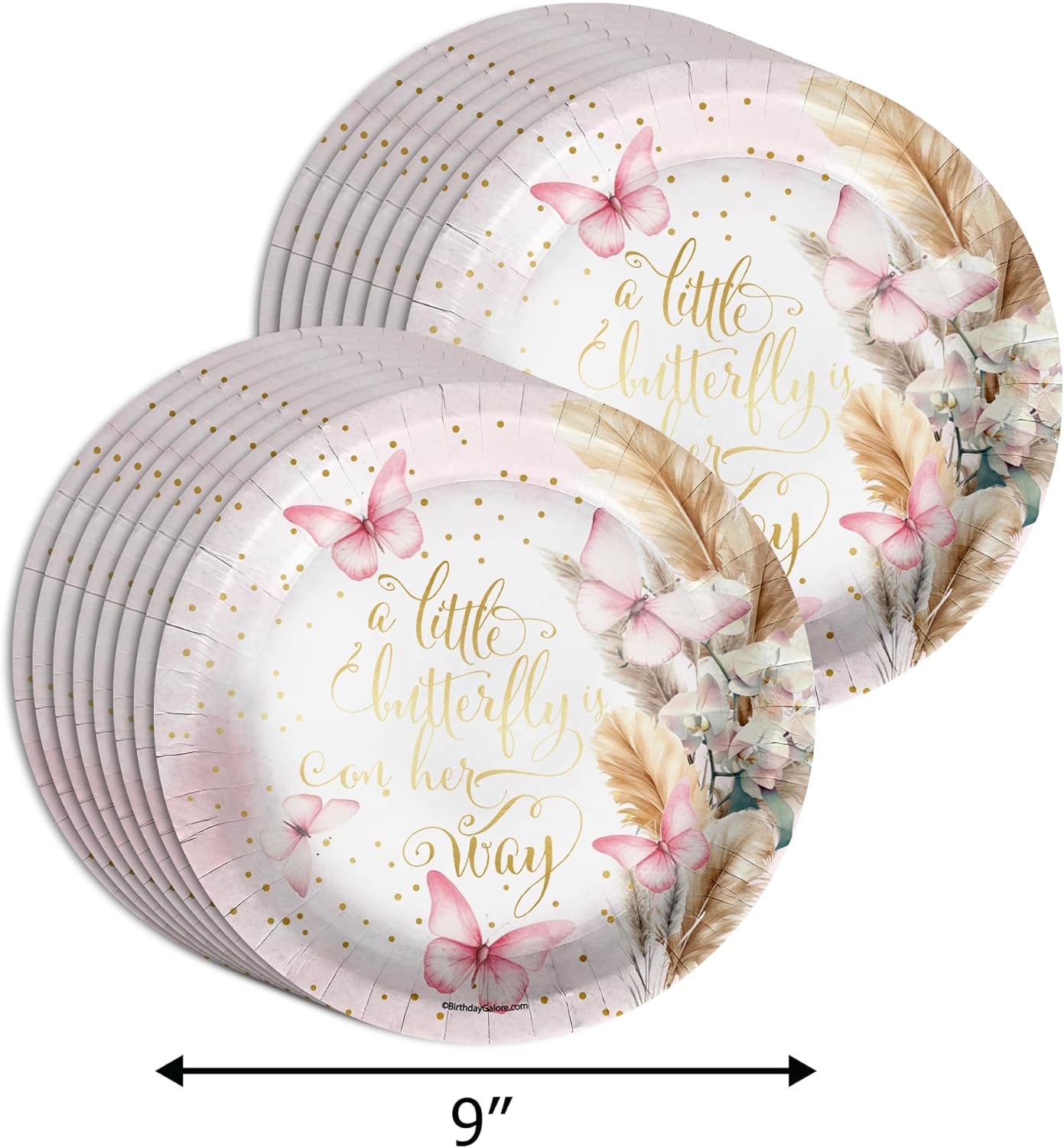 Butterfly Baby Shower Party Supplies - 64 Piece Spring Baby Shower Tableware Set Includes Large 9" Dinner Plates and 8" Dessert Paper Plates Napkins Cups - Kit for 16