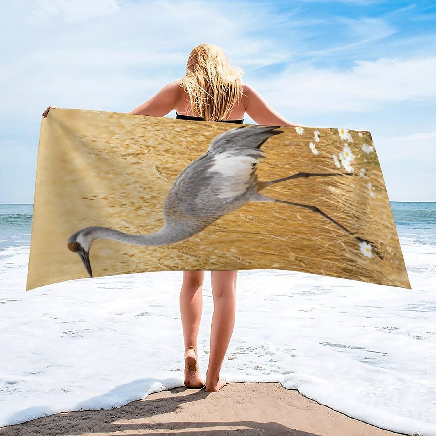 Microfiber Sandhill Crane in Golden Oats Beach Towel Oversized 62x31 Sand Free & Quick Dry Travel Towel for Adults Super Absorbent Lightweight Thin Pool Towels for Swim Camping Yoga Gym Vacation Essen image 4