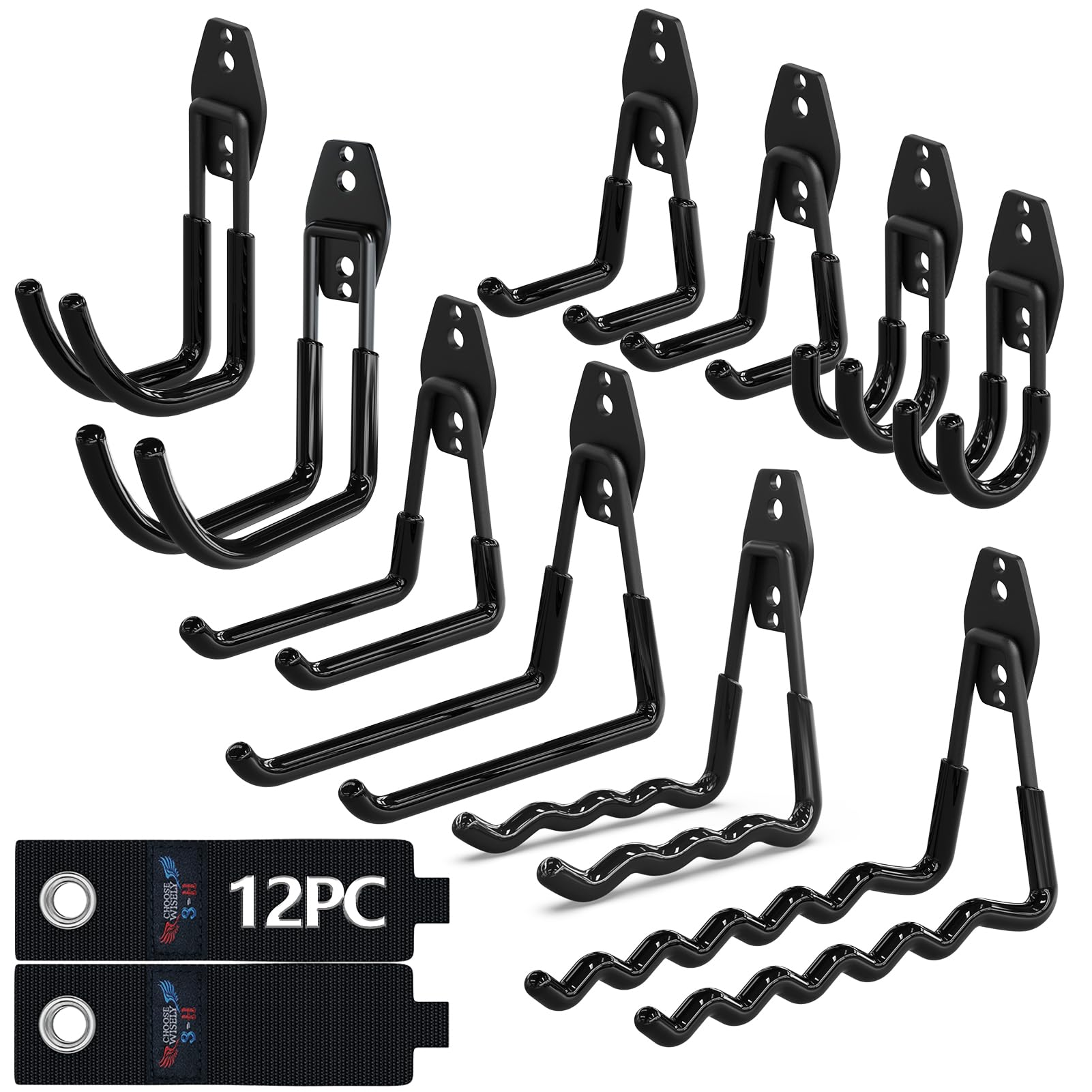 3-H Heavy Duty Garage Hooks 12 Pack, Utility All-Steel Storage Hooks with Anti-Slip Coating