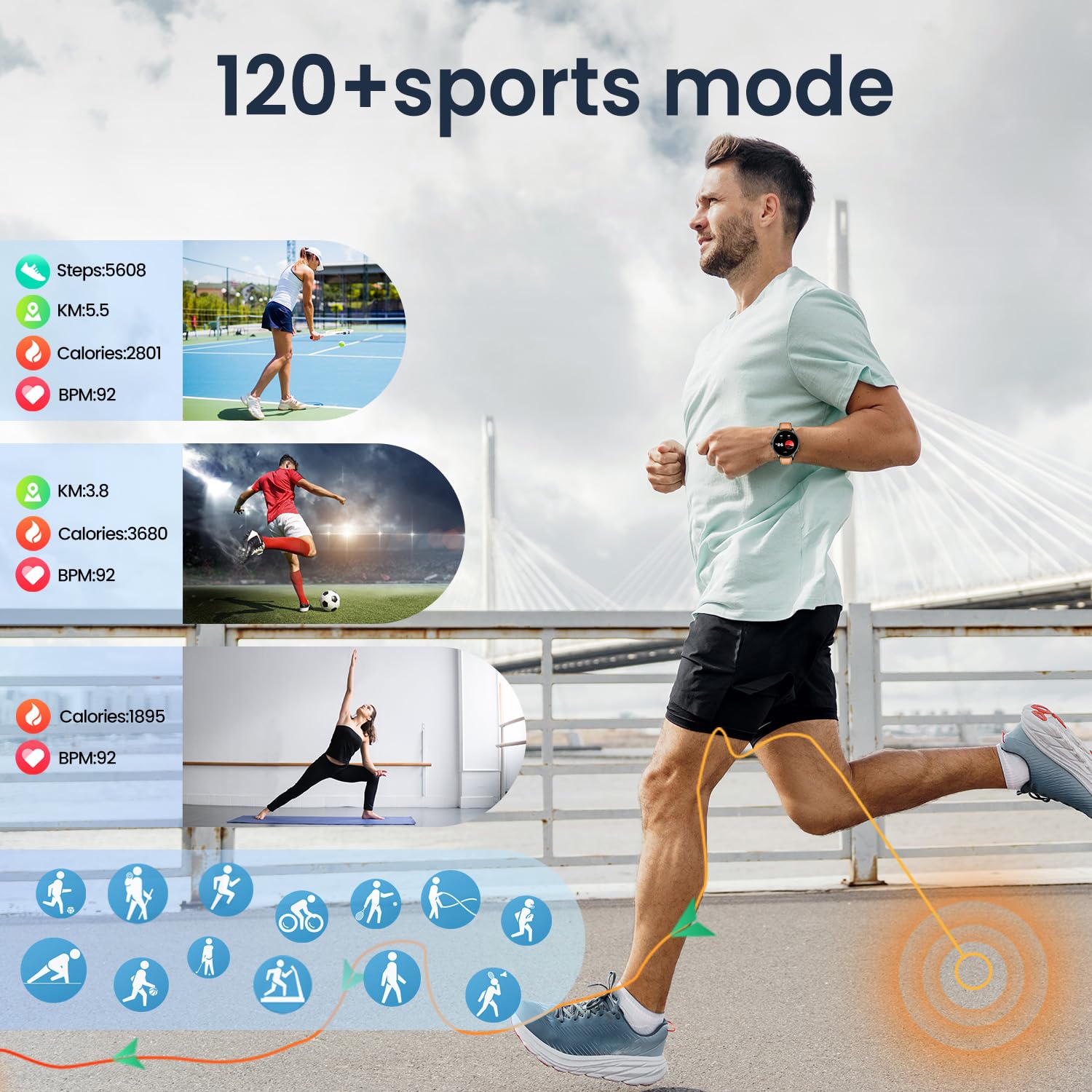 Orologio Smartwatch Uomo Fitness Tracker: 1.43" Rotondo Smart Watch con Chiamate Bluetooth Pressione Sanguigna SpO2 100+ Modalità Sport IP68 Impermeabile Contapassi Orologi Compatibile per Android IOS