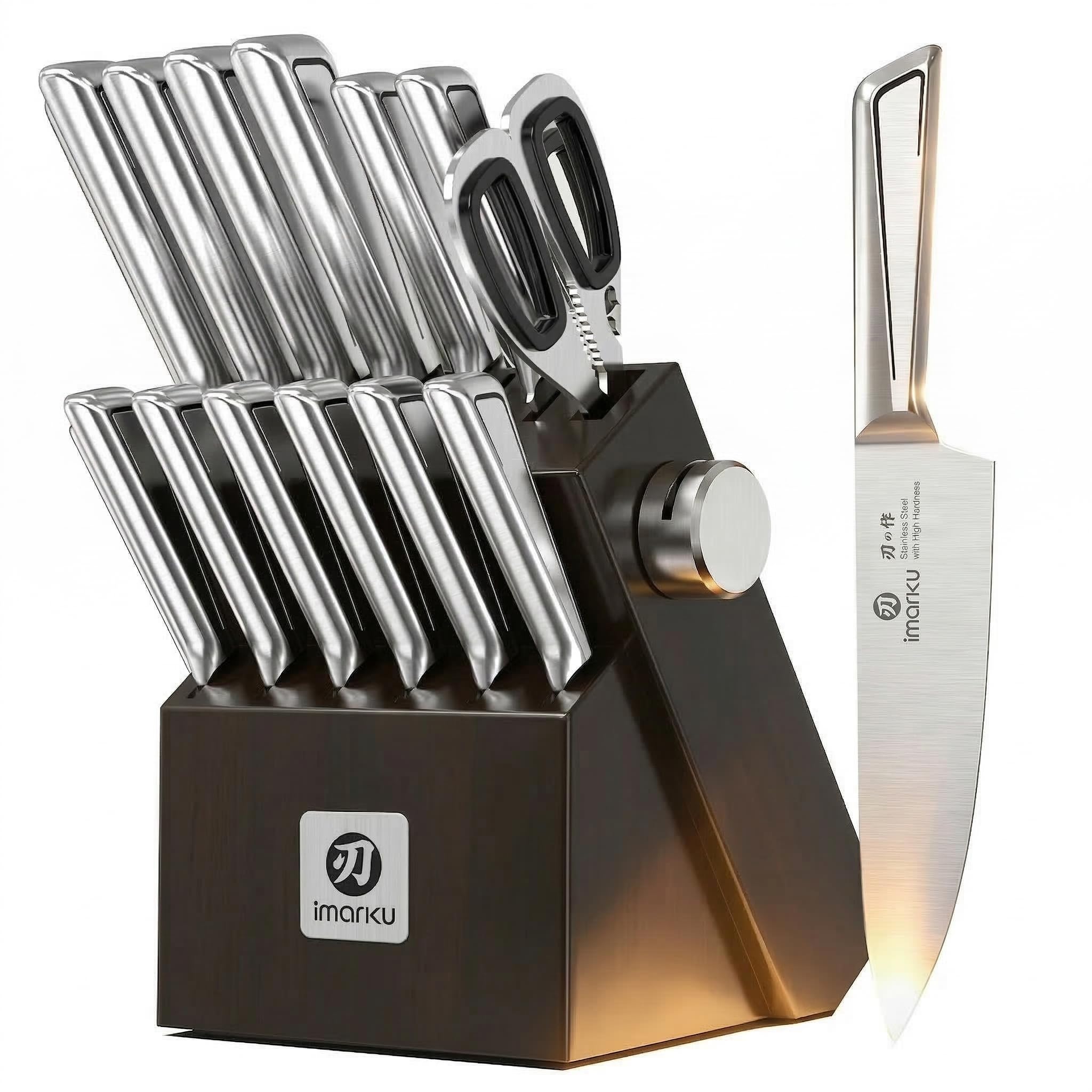 imarku Messerblock mit Messer & integriertem Schleifer, 14-teiliges Küchenmesser Set aus japanischem Edelstahl, spülmaschinenfest, ergonomische Griffe – ideal für Hobbyköche & Geschenk