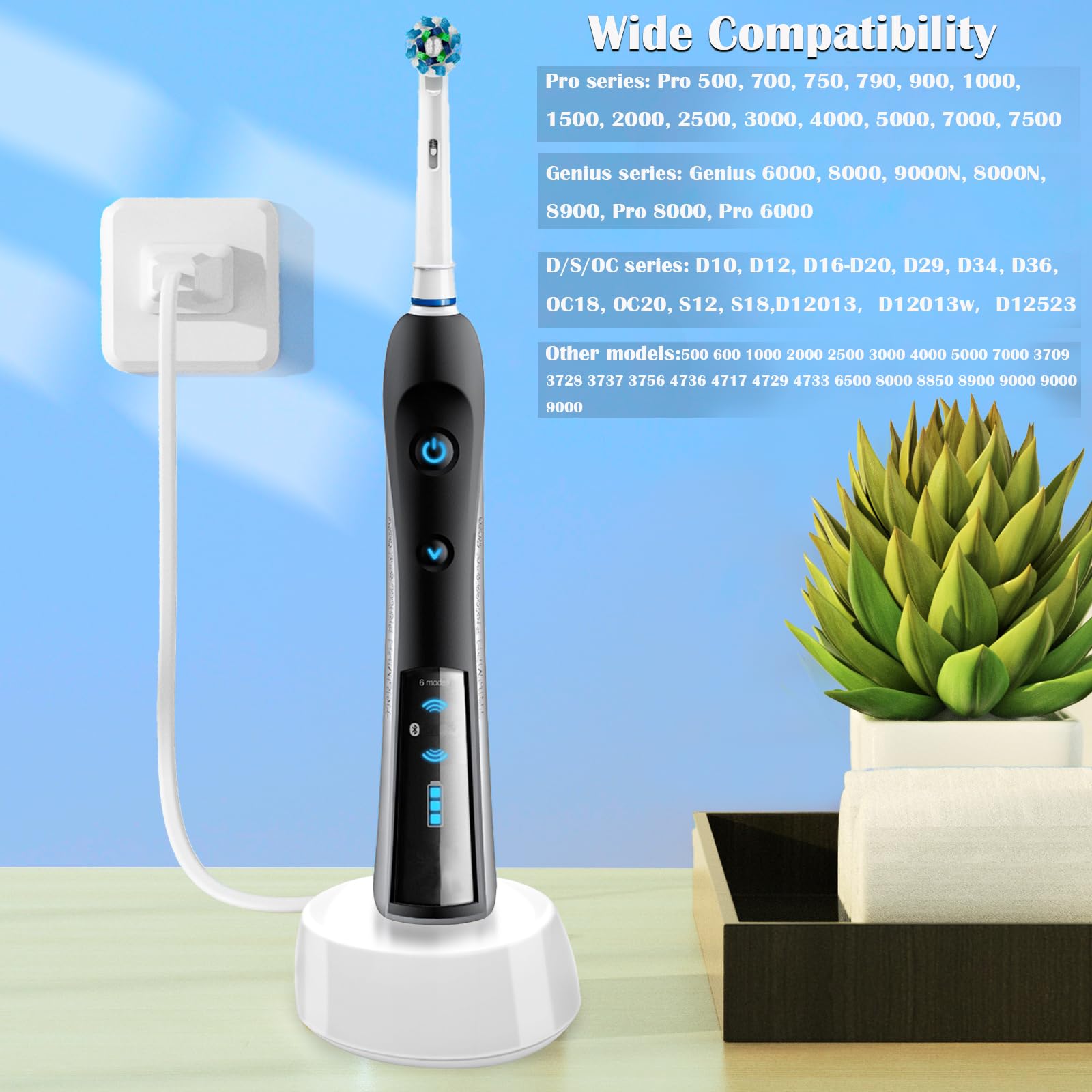 Base de cargador de cepillo de dientes eléctrico, base de carga inductiva de repuesto para Braun Oral-B Genius 9000, 8000, serie BENACES y más