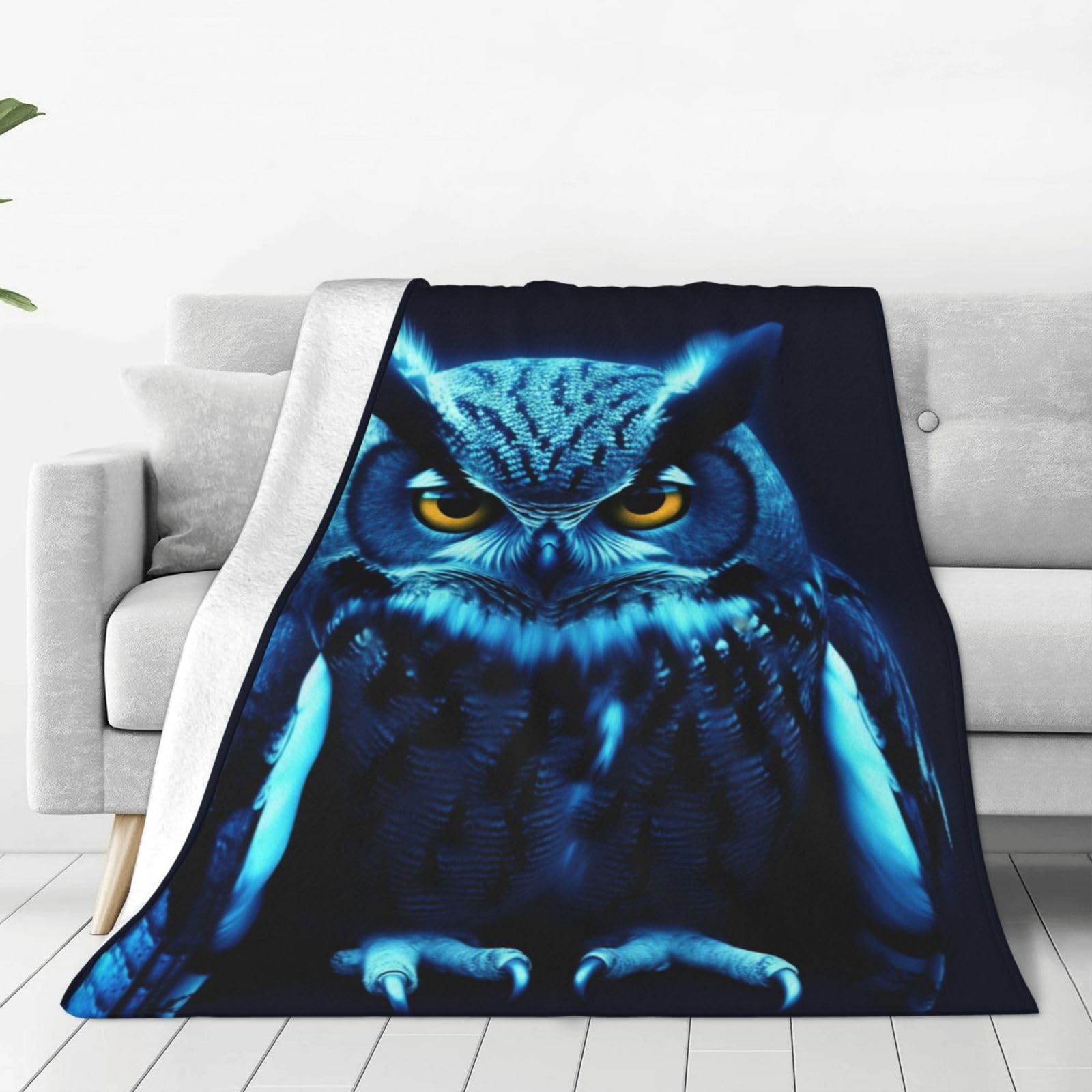 KLOPH Blue Owl Throw Blanket 40"x30" Flannel Fluffy Warm Blanket for Couch, Reversible Plush Blankets for Bed, Comfy Fuzzy Blanket for Sofa, Plush Lightweight-Blankets for All Season