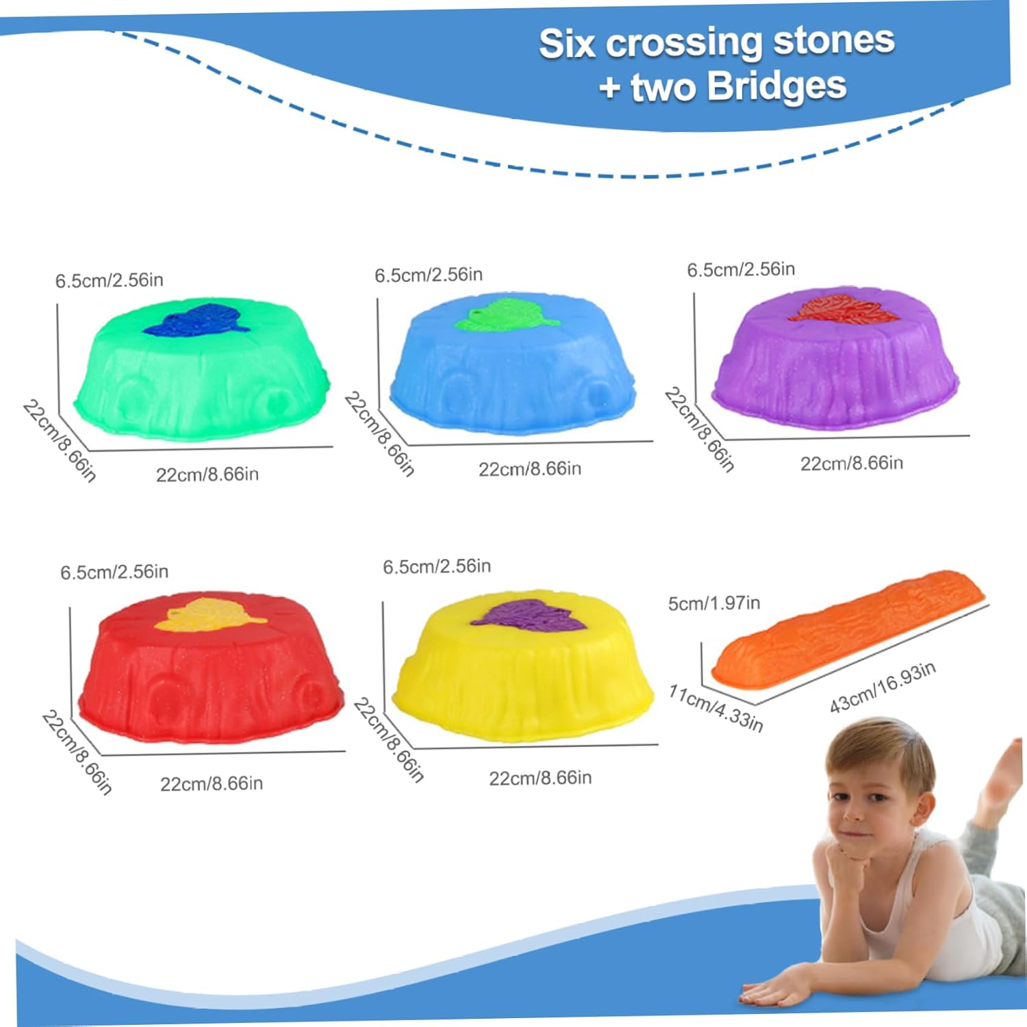 Kids Stepping Stones with Balance Beam Colorful ABS Anti-Slip Stackable Stepping Stones with LED Lights 8Pcs/Set Kids Outdoor Play Equipment Sensory Toys.