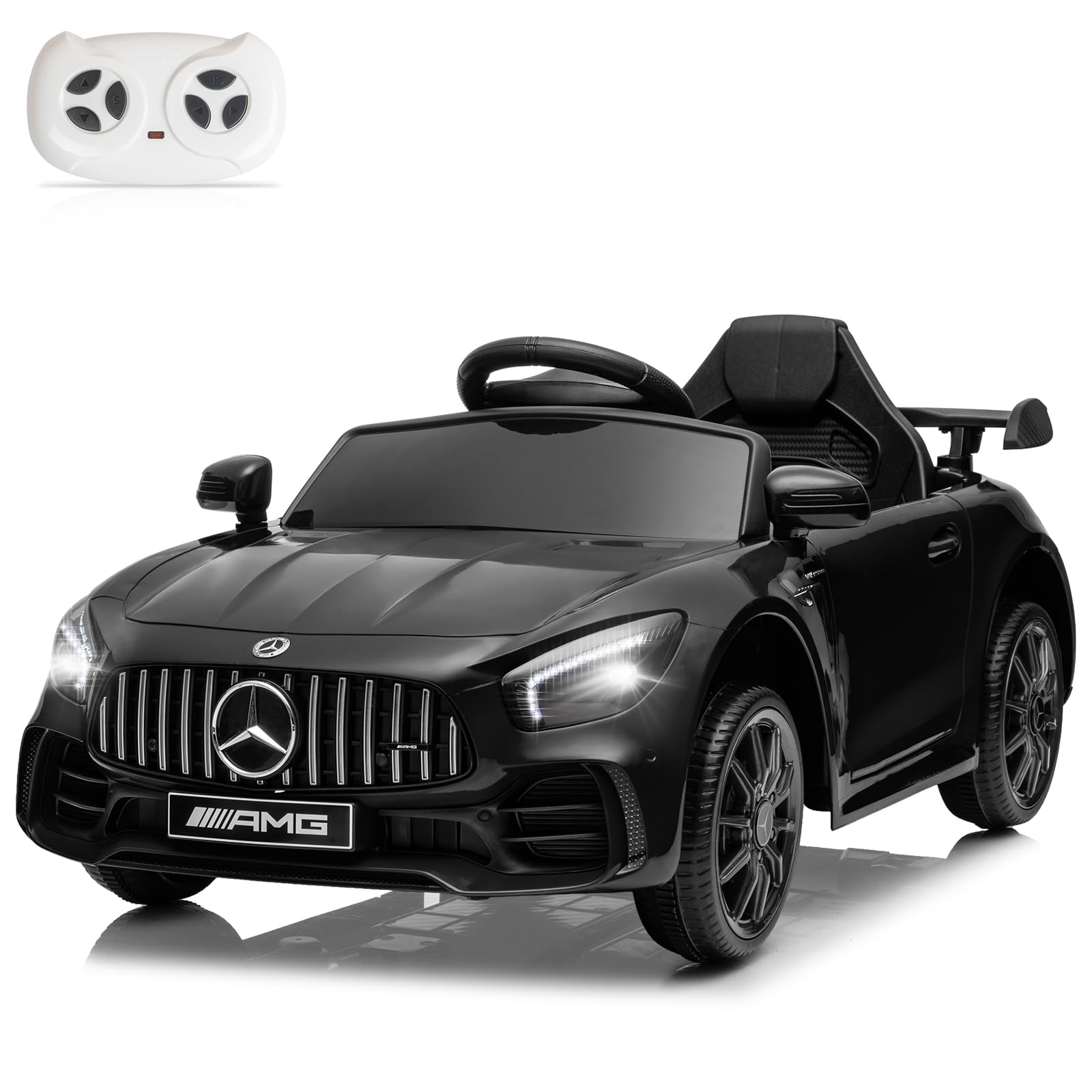 LALAHO Mercedes AMG GTR 12V Coche Eléctrico para Niños Doble Motor Control Remoto MP3 Negro
