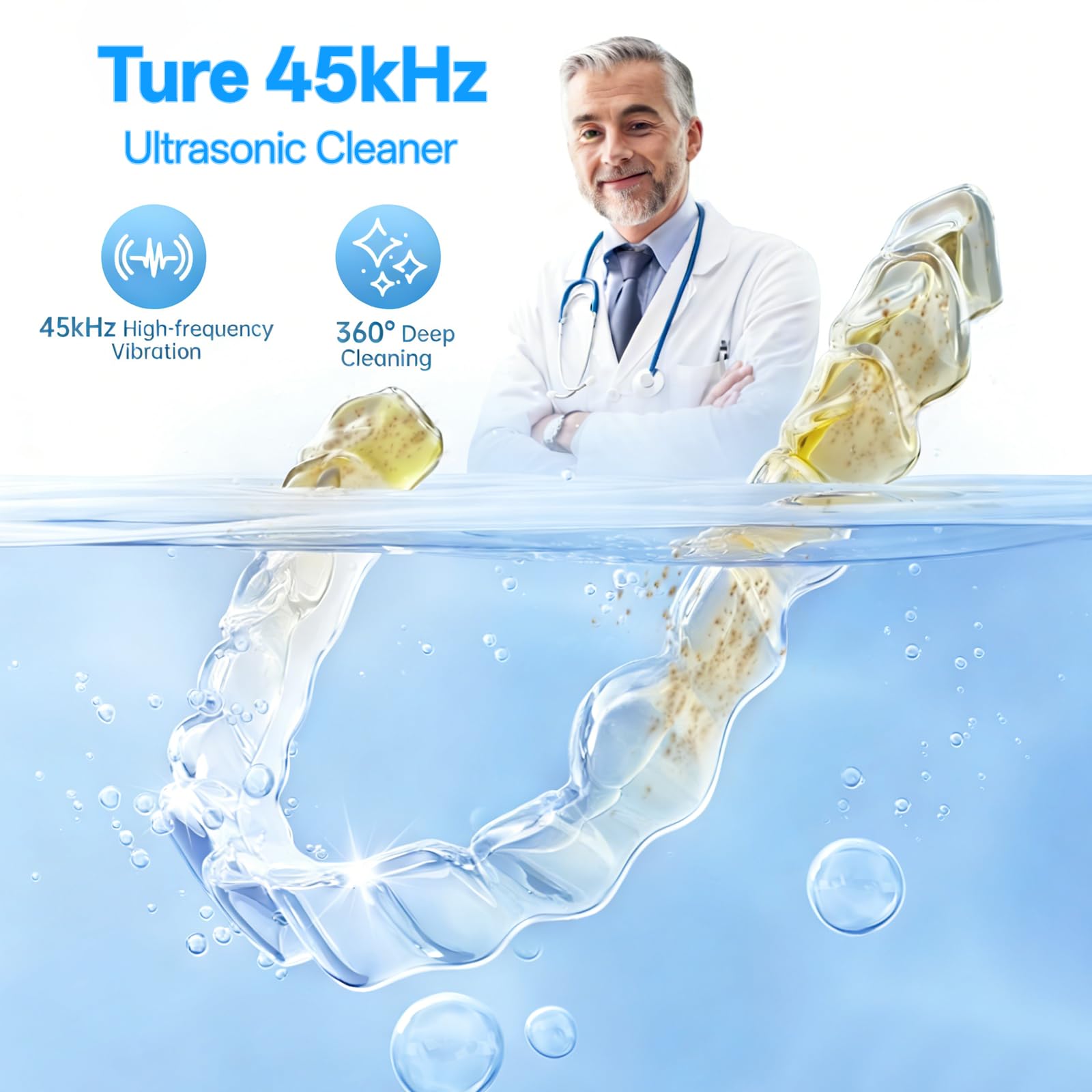 Máquina limpiadora de retenedores ultrasónicos, cápsula de limpieza dental de 45 kHz con temporizador digital para prótesis, protectores bucales, protectores nocturnos, alineadores, cepillo de dientes