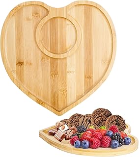 Heart Shaped Charcuterie Board, 12.2 Inch Bamboo Cheese Board, Decorative Serving Platter Salad Plate, Food Dish Serving Tray for Snack Fruit Bread Valentines Day Mother's Day Table Decor