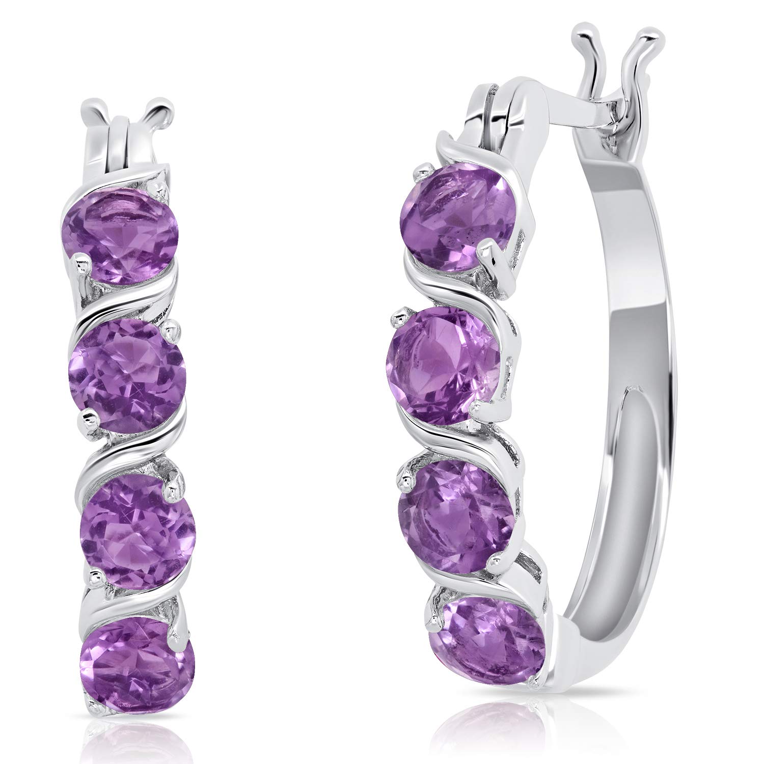 925 Sterling Silver Gemstone Round Hoop Earrings for Women 0.9 inches in Various Birthstones with Click Tops by MAX + STONE