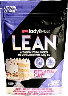 LadyBoss Lean Protein Shake Vanilla Cake Flavor - Meal Replacement & Craving Support with Grass-Fed Whey, 18 Vitamins & Nutrients - 30 Servings