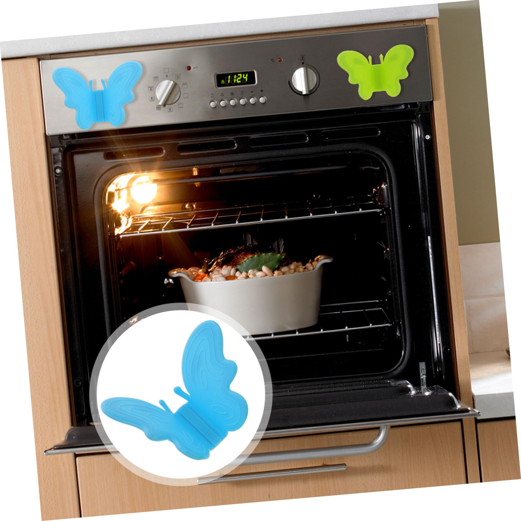 BESTonZON 20piezas Guantes De Cocina Magnéticos De Silicona De Azules Verdes para Horno y Microondas Resistentes Al Calor y Antideslizantes para Utensilios De Cocina y Protección contra