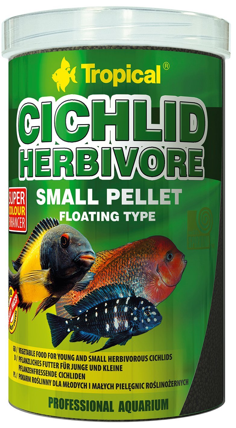 Tropical CICHLID HERBIVORE SMALL PELLET 5L / 1,8kg - vegetable food for young and small herbivorous cichlids, fish food