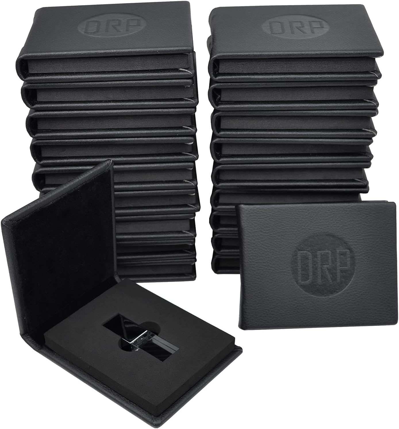 Black Leather Flash Drive case with Personalized Logo for Wedding Photographer Client Gift, USB Case Packing (Include Logo Imprint)
