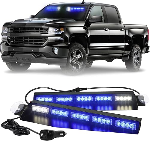 Miniatura 1 de XRIDONSEN Barra de luces azules para visera de emergencia, luces estroboscópicas interiores para parabrisas, 40 luces LED intermitentes de seguridad