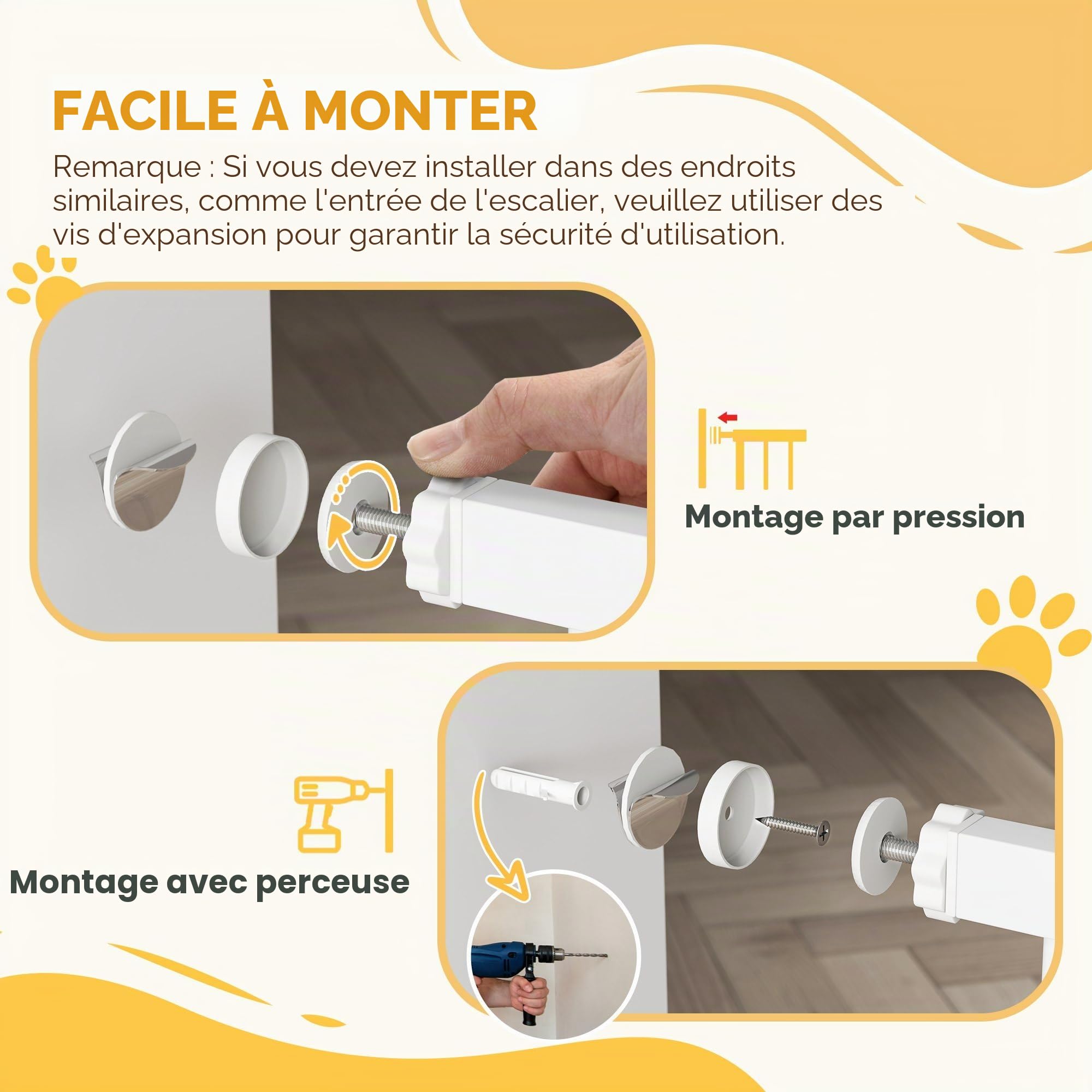 PawHut Barrière de sécurité pour Chiens Double Verrouillage 105cm Blanc