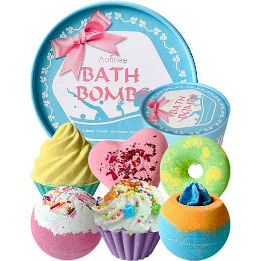 Aofmee Badebomben Geschenkset, 6pcs Badekugeln, Geschenke für Frauen, Freundin, Kinder, Geschenk für Mama, Badezusatz, Schaumbad, Badezusatz Kinder, Badekugel für Geburtstags Weihnachts Valentinstag