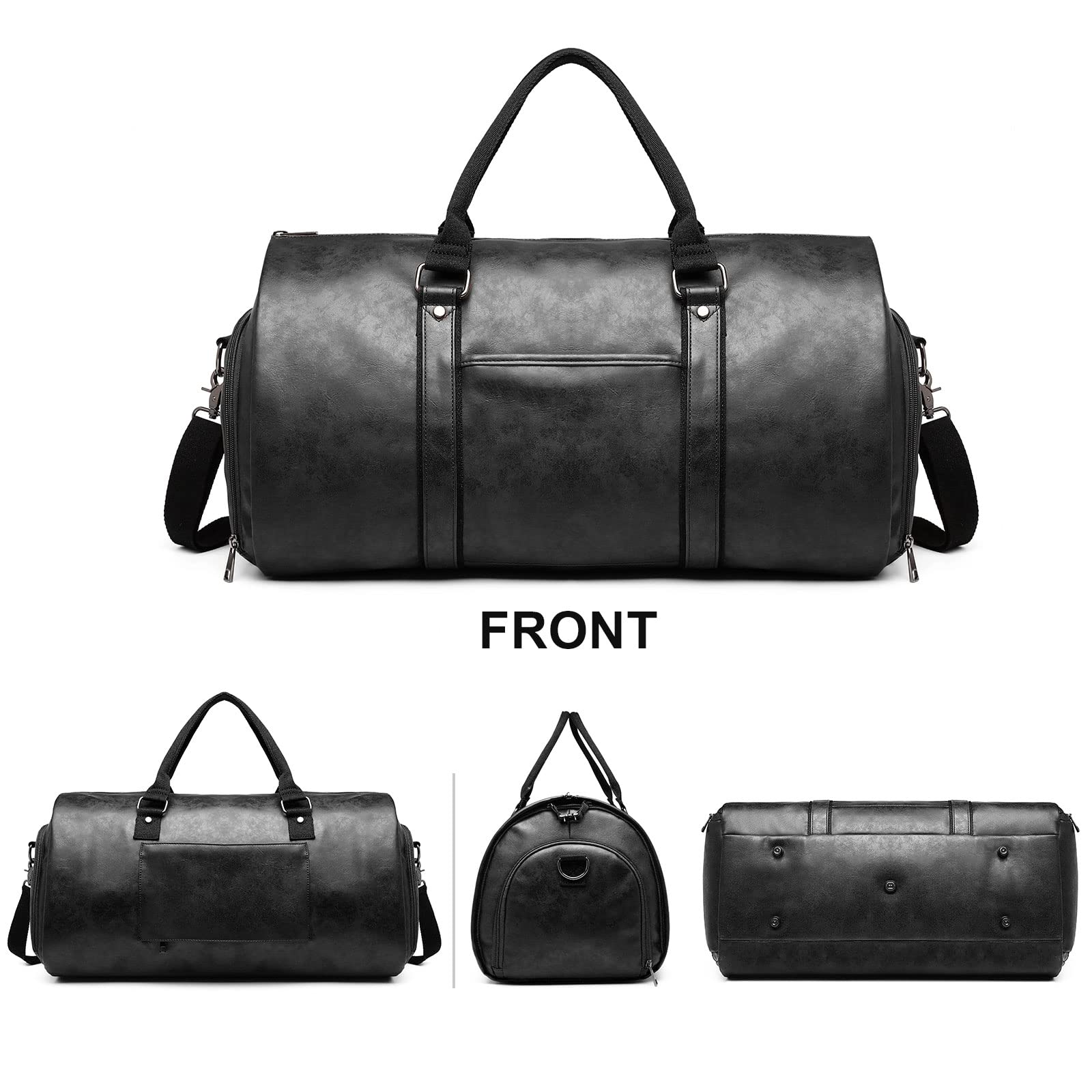 Borsa porta abiti da viaggio in pelle convertibile da uomo con scomparto per scarpe, impermeabile, perfetta per viaggi d'affari/regali per marito, Nero