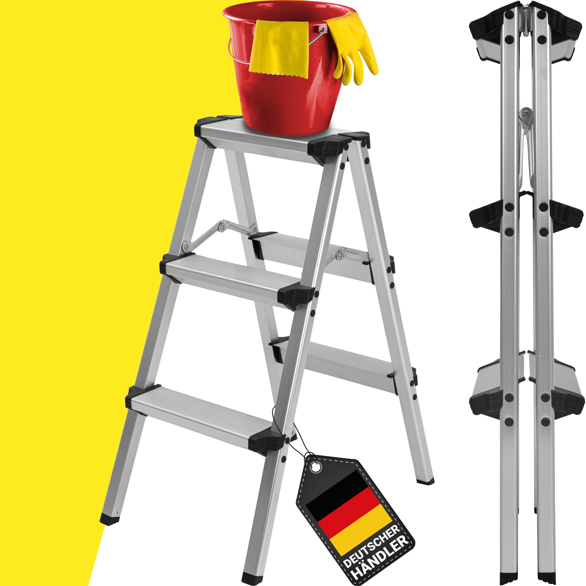 CRAFTFULL Trittleiter CF-131A – 2x3 Stufen, klappbar, Mehrzweckleiter