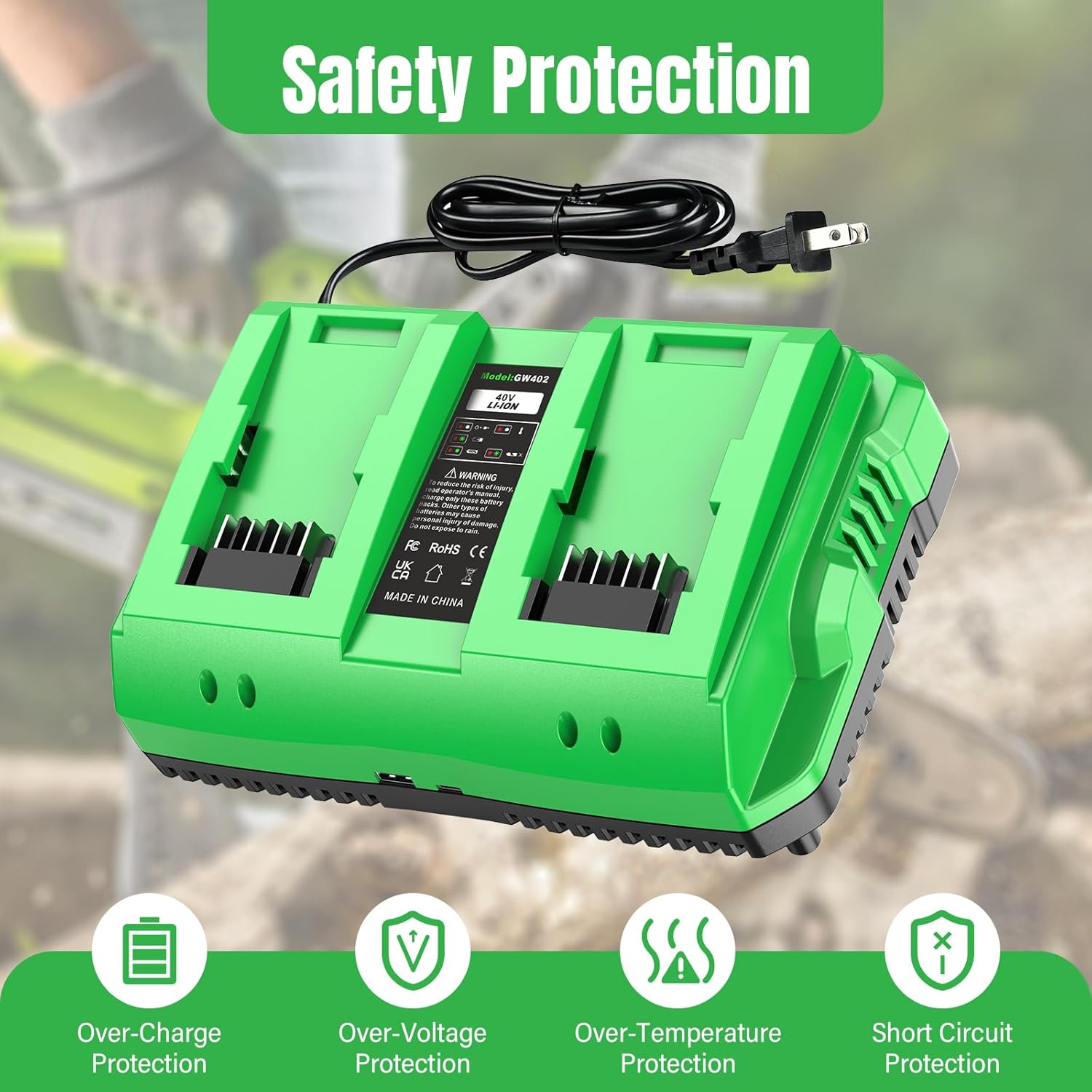 40V Dual-Port Replacement for Greenworks Battery Charger,USB Port,Fits 29482 29252 20202 22262 29472 29462 40V G-MAX Power Tools - Image 4