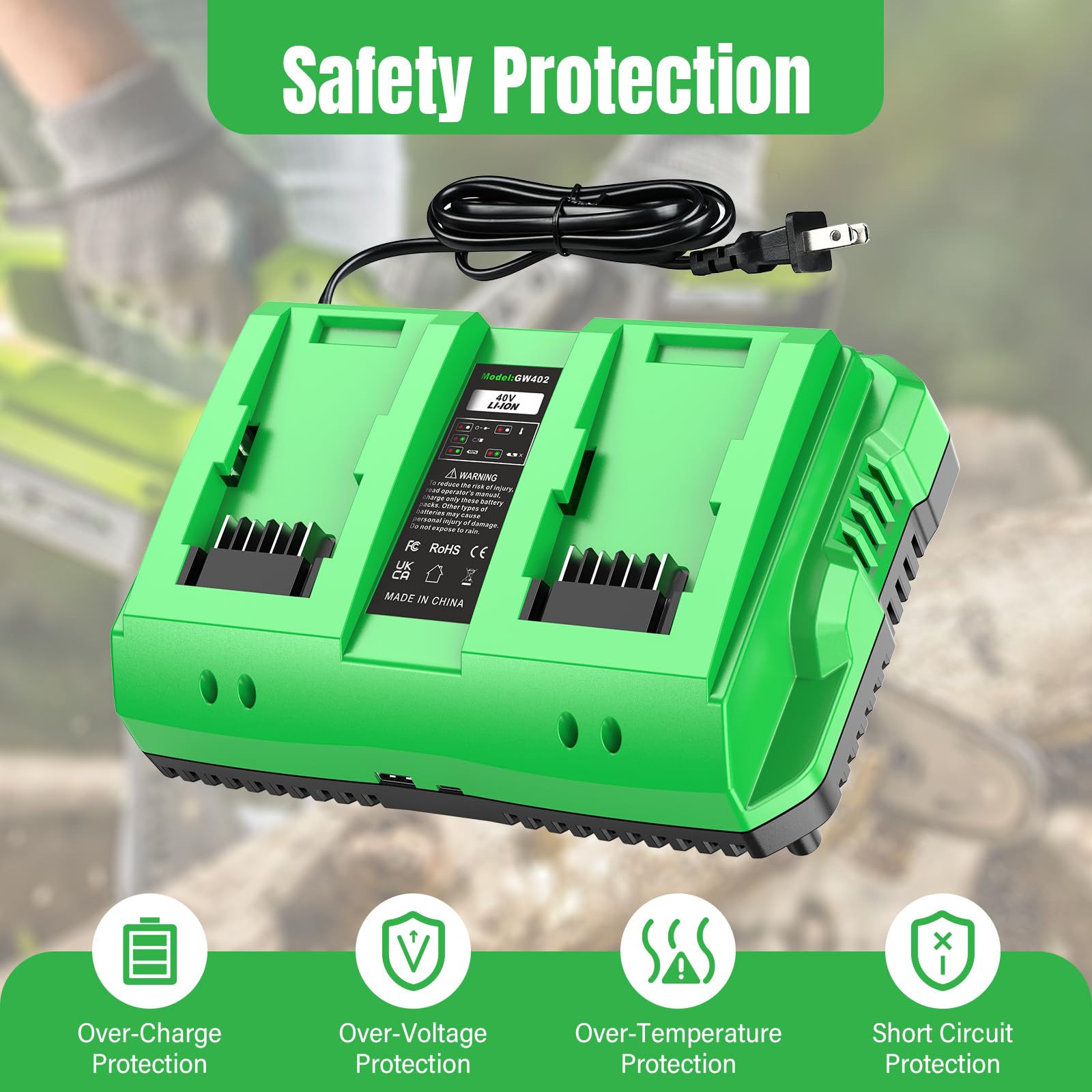 Cargador de batería rápido de doble canal de 40 V para greenwork