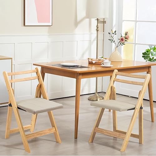 Miniatura 8 de HOMEFUN Sillas plegables con cojín, sillas plegables acolchadas de madera, paquete de 2, silla de comedor plegable portátil y montada para