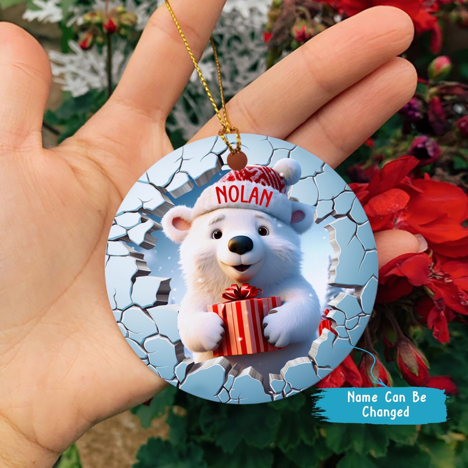 Polar Bear Christmas Ornament 3D Design, Personalized 3D Style Polar Bear Breakthrough Wall Ornament, Baby Polar Bear Christmas Tree Hanging, Custom Baby First Christmas Ornament, Gifts for Baby Kids