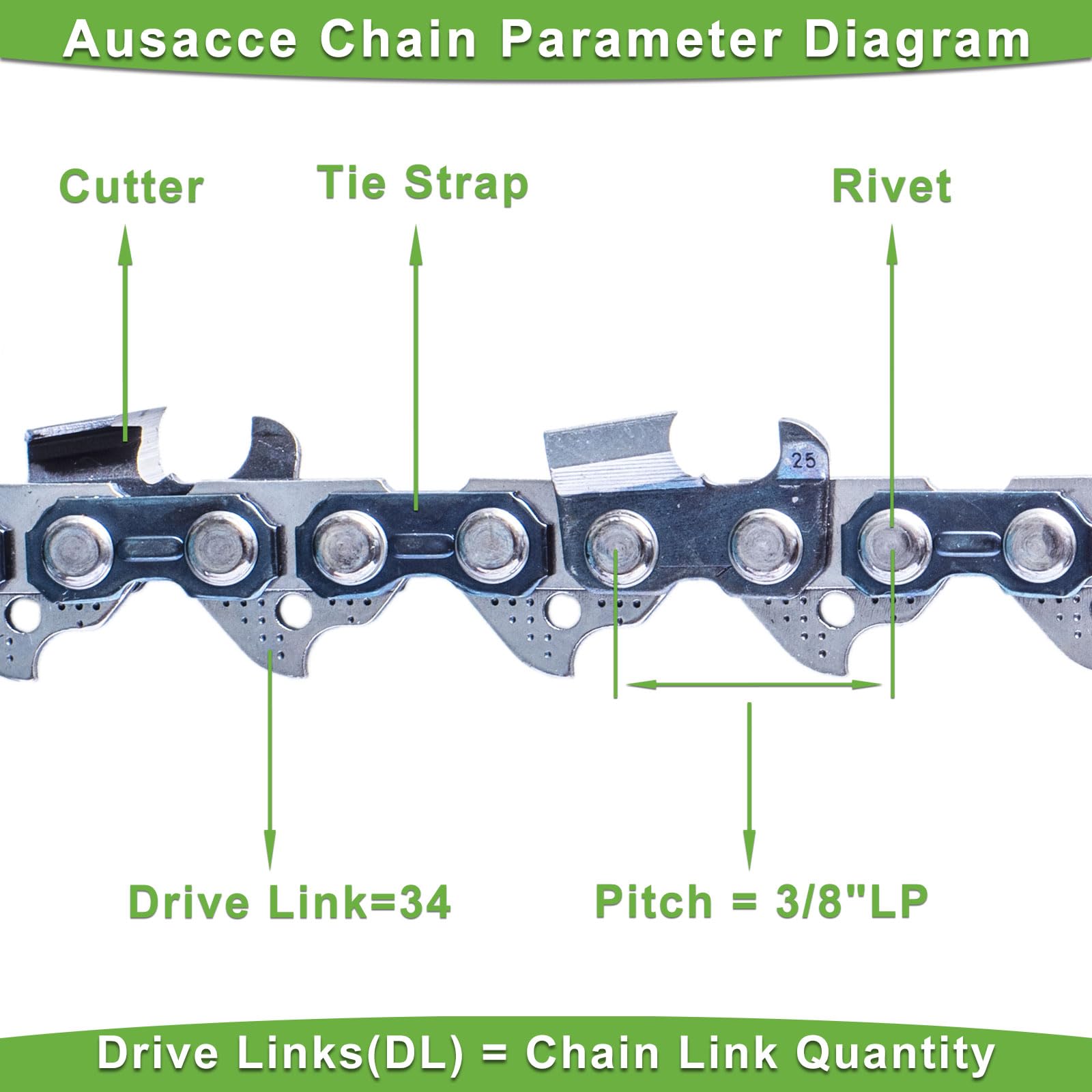 Amazon.com: Ausacce Chainsaw Chain 8 Inch, 3/8 Pitch, 34 Drive