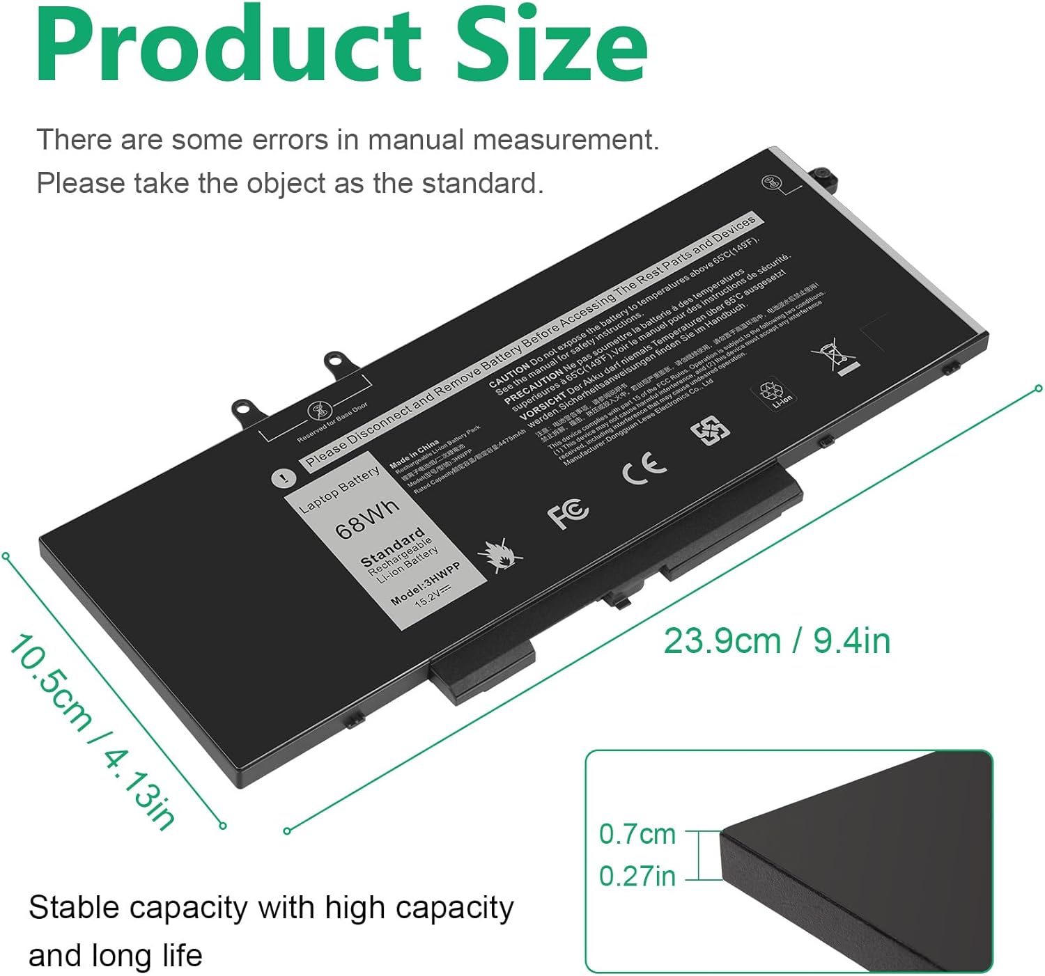 3HWPP Laptop Battery Replacement for Dell Latitude 5401 5410 5411 5501 5510 5511 Precision 3541 3551 Inspiron 7706 2-in-1 Inspiron 17 7500/7506 2-in-1 Black 10X1J N2NLL 1VY7F 451-BCMN 15.2V 68Wh