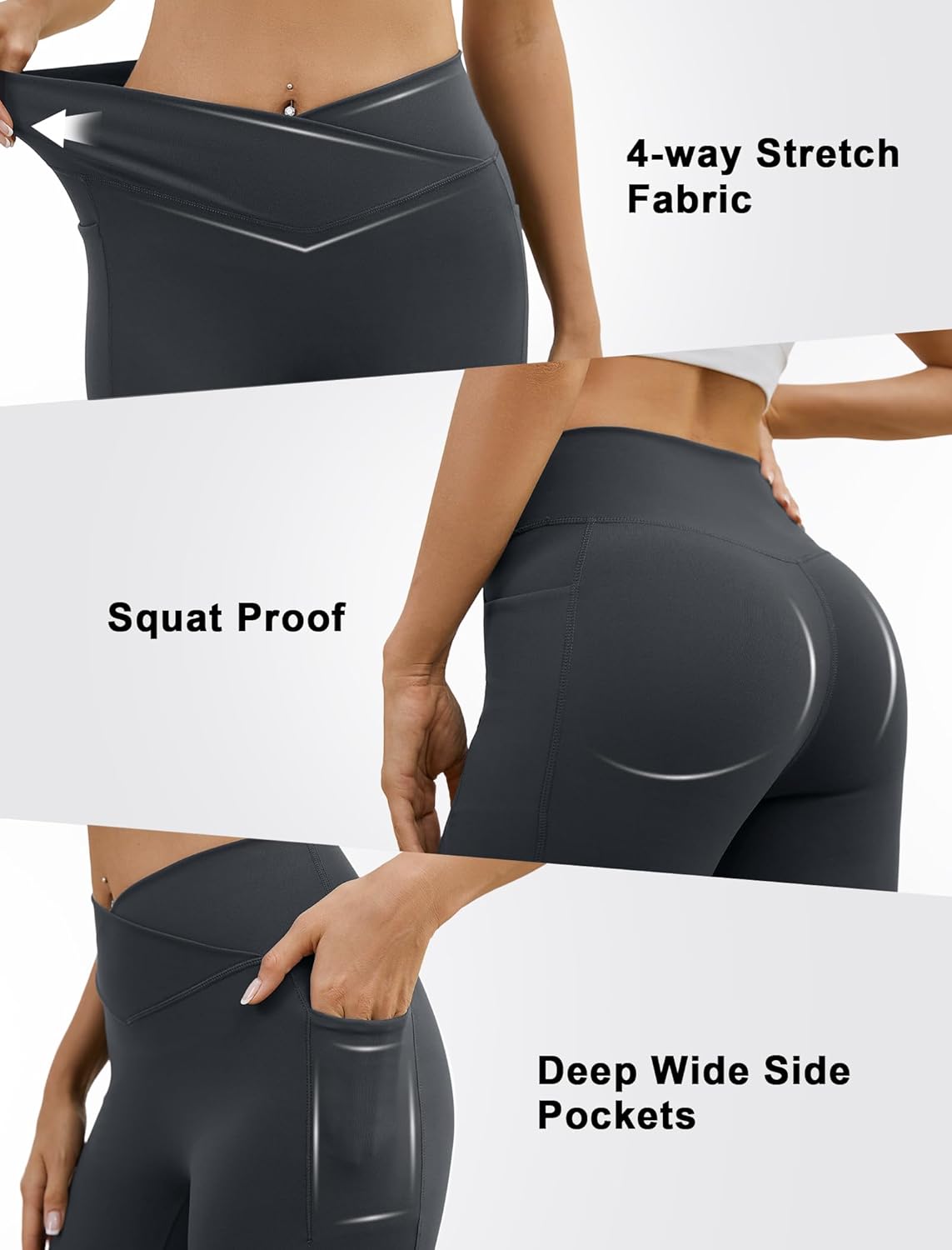 Women's Yoga Pants V Crossover Flare Leggings with Pockets Flared Bootcut Bell Bottoms Workout Pants Gym - Image 4