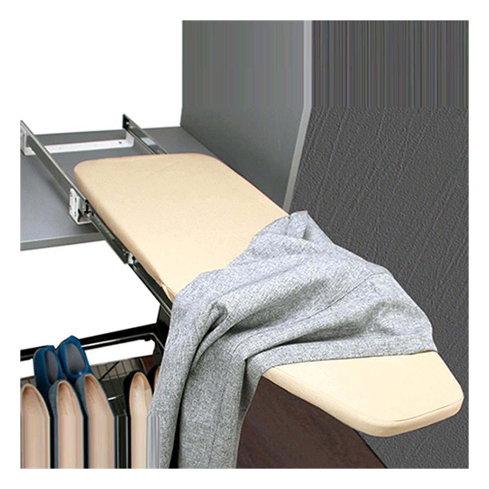 ASSE da Stiro Retrattile, ASSE da Stiro Pieghevole Nascosta salvaspazio, ASSE da Stiro Estraibile per Piccoli spazi Guardaroba casa Guardaroba Appartamento (Beige)